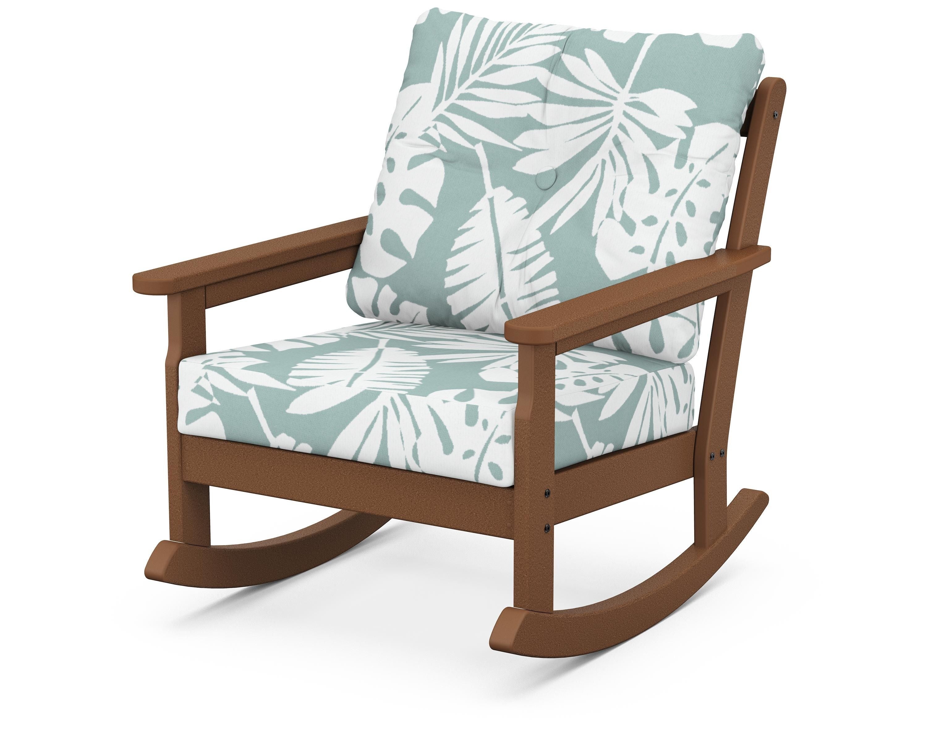 POLYWOOD® Vineyard Deep Seating Rocking Chair in Teak / Leaf Glacier Spa