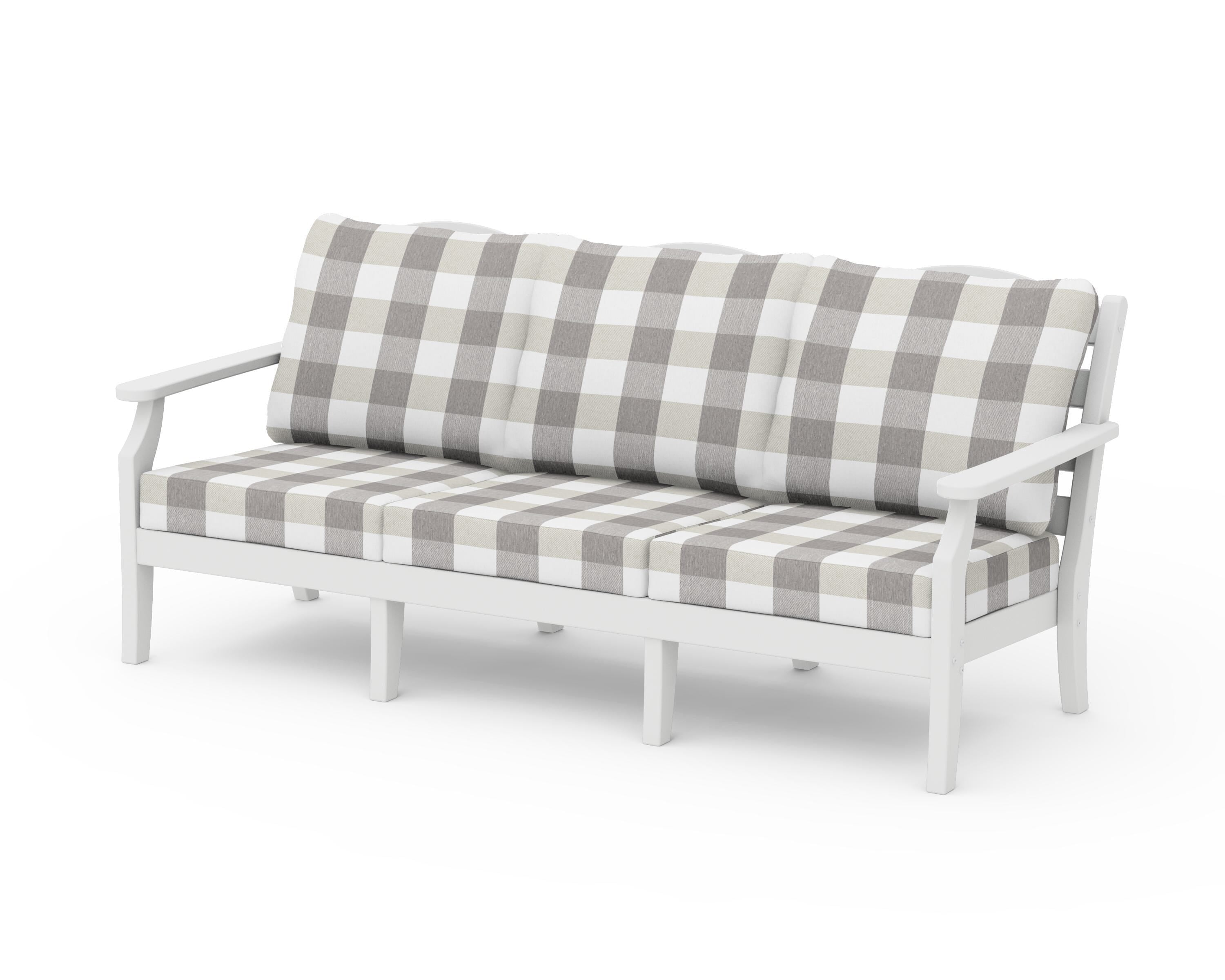 Draper James™ by POLYWOOD® Savannah Deep Seating Sofa in White / Buffalo Plaid Grey Mist
