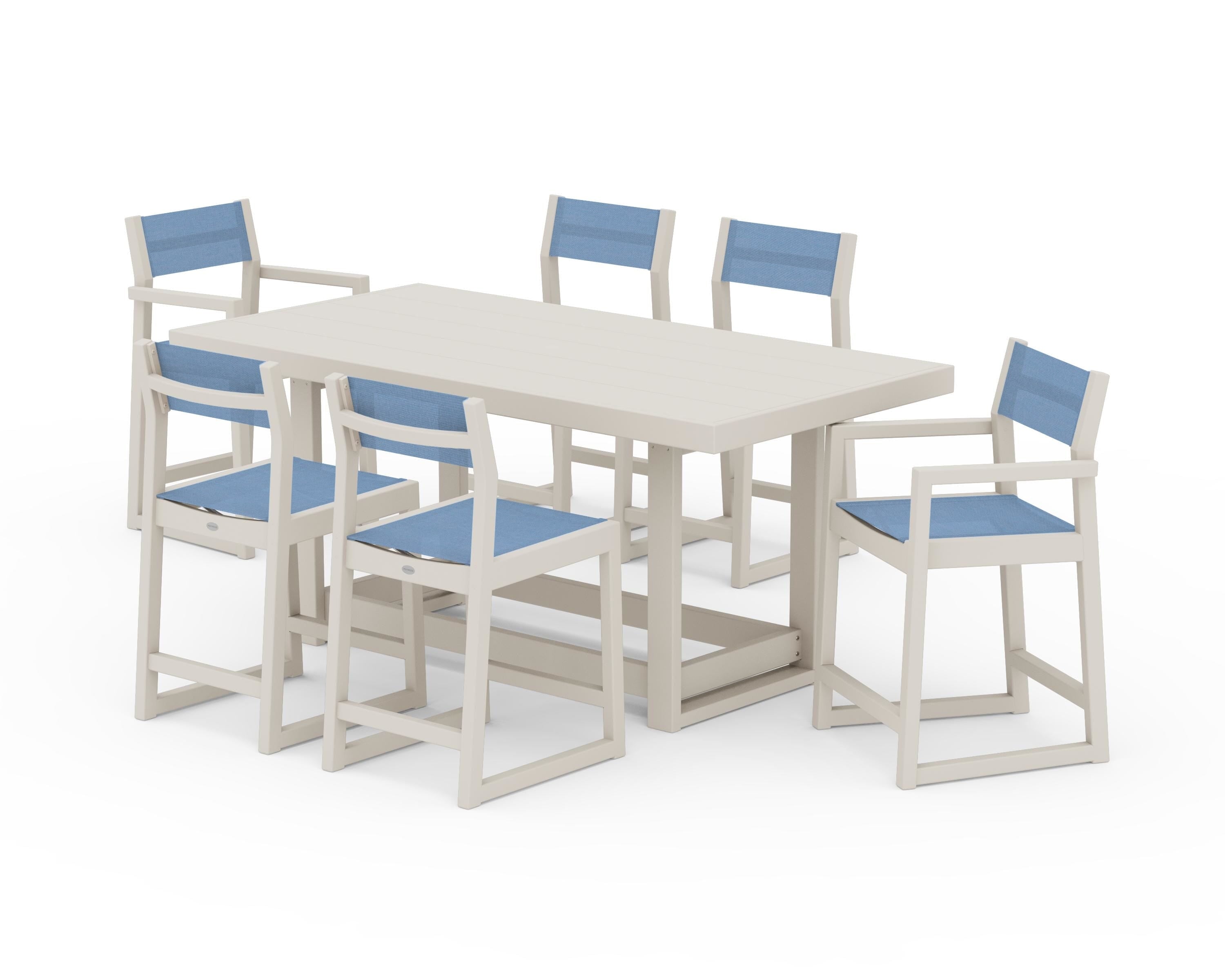 POLYWOOD® EDGE Sling 7-Piece Counter Table Set in Sand / Poolside Sling
