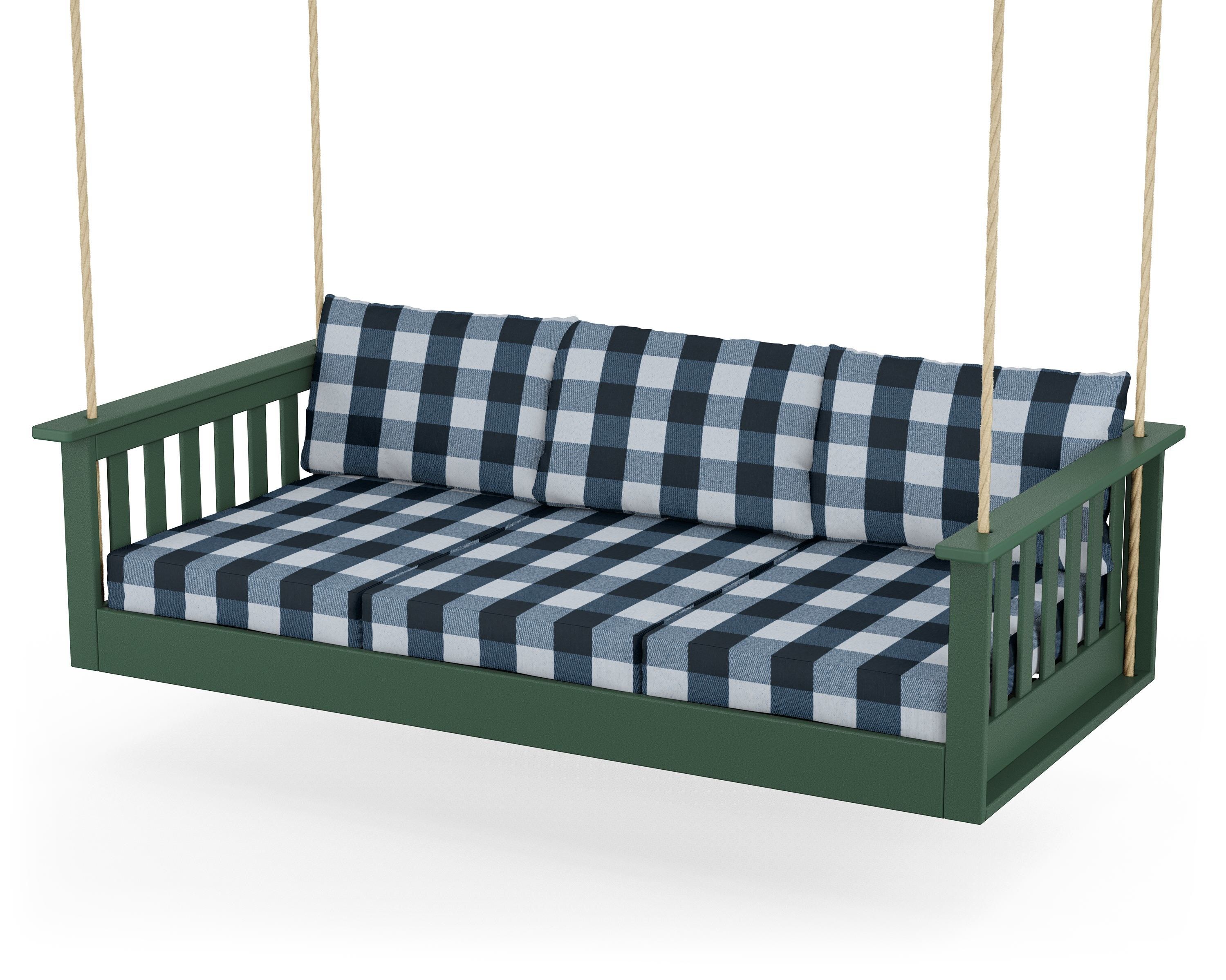 POLYWOOD® Vineyard Daybed Swing in Green / Buffalo Plaid Marine Indigo