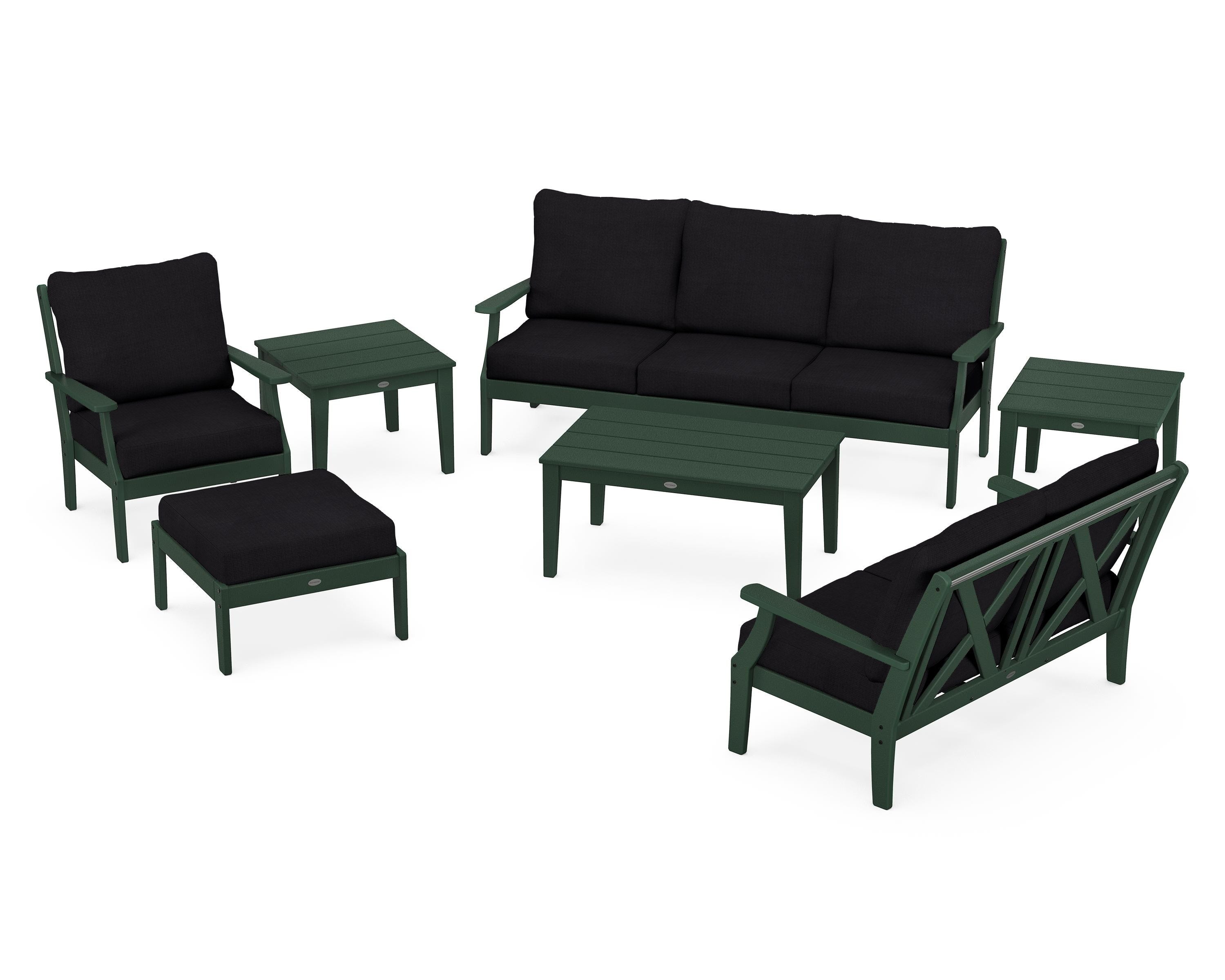 POLYWOOD® Braxton 7-Piece Deep Seating Set in Green / Midnight Linen