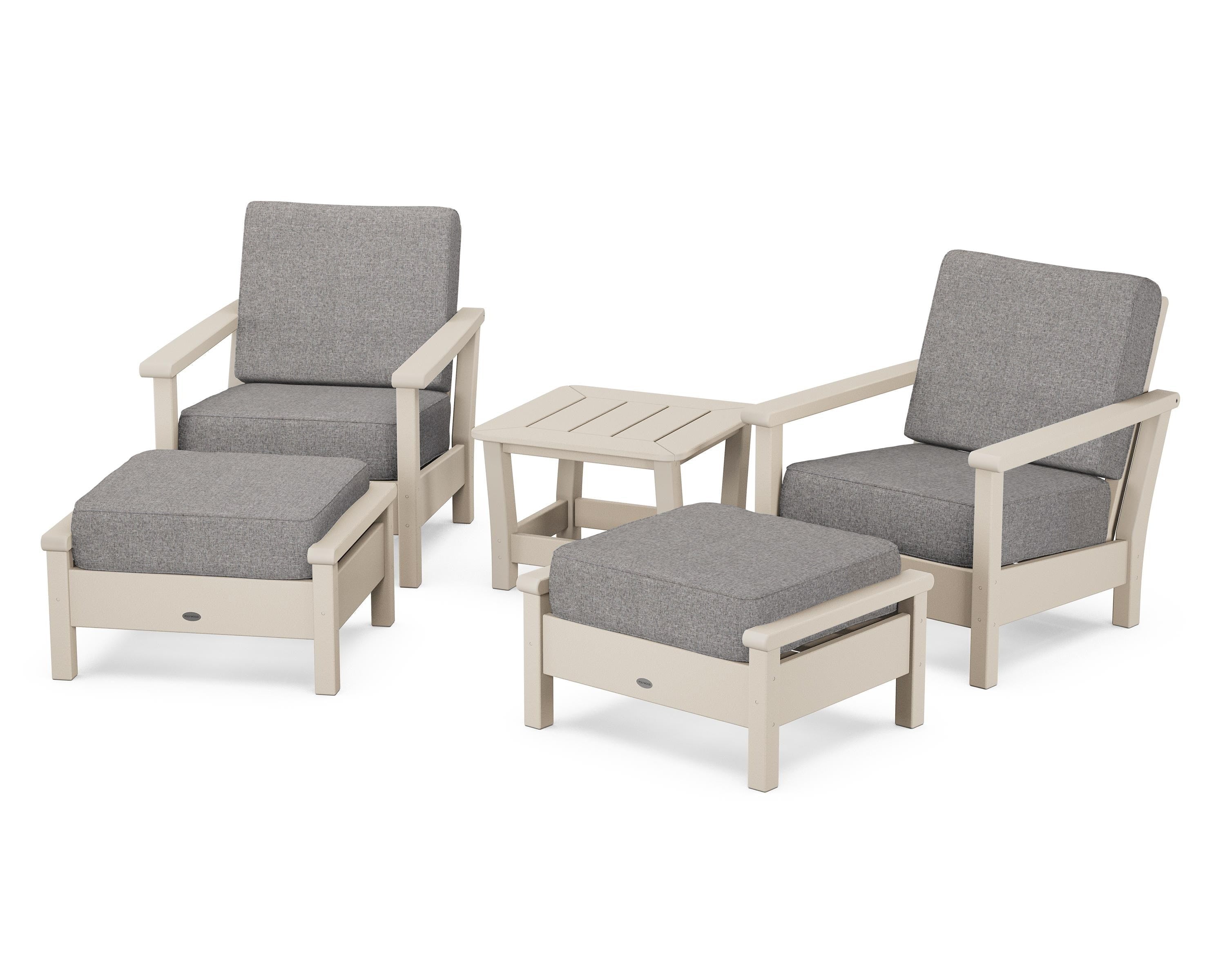 POLYWOOD® Harbour 5-Piece Deep Seating Chair Set in Sand / Grey Mist