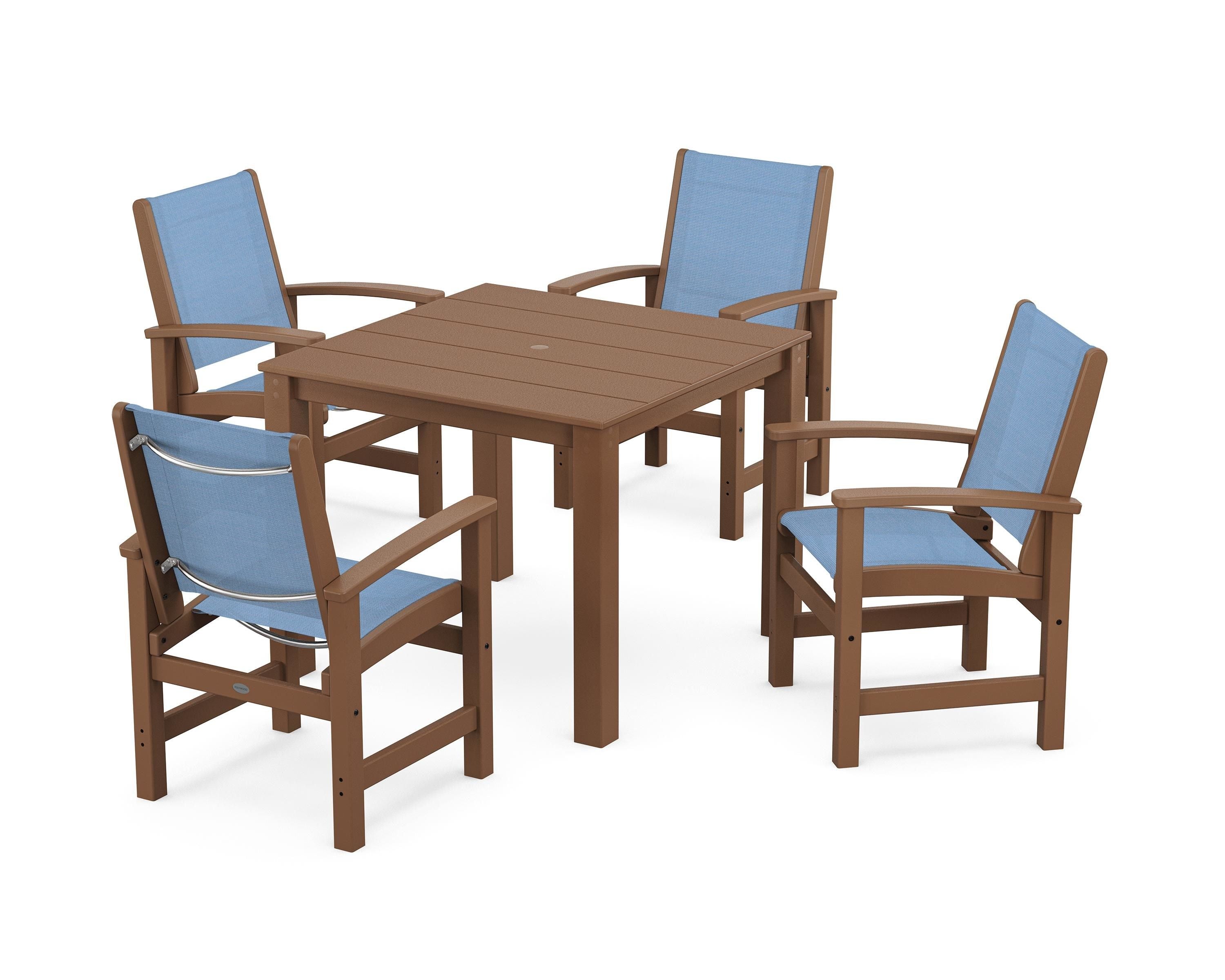 POLYWOOD® Coastal 5-Piece Parsons Dining Set in Teak / Poolside Sling