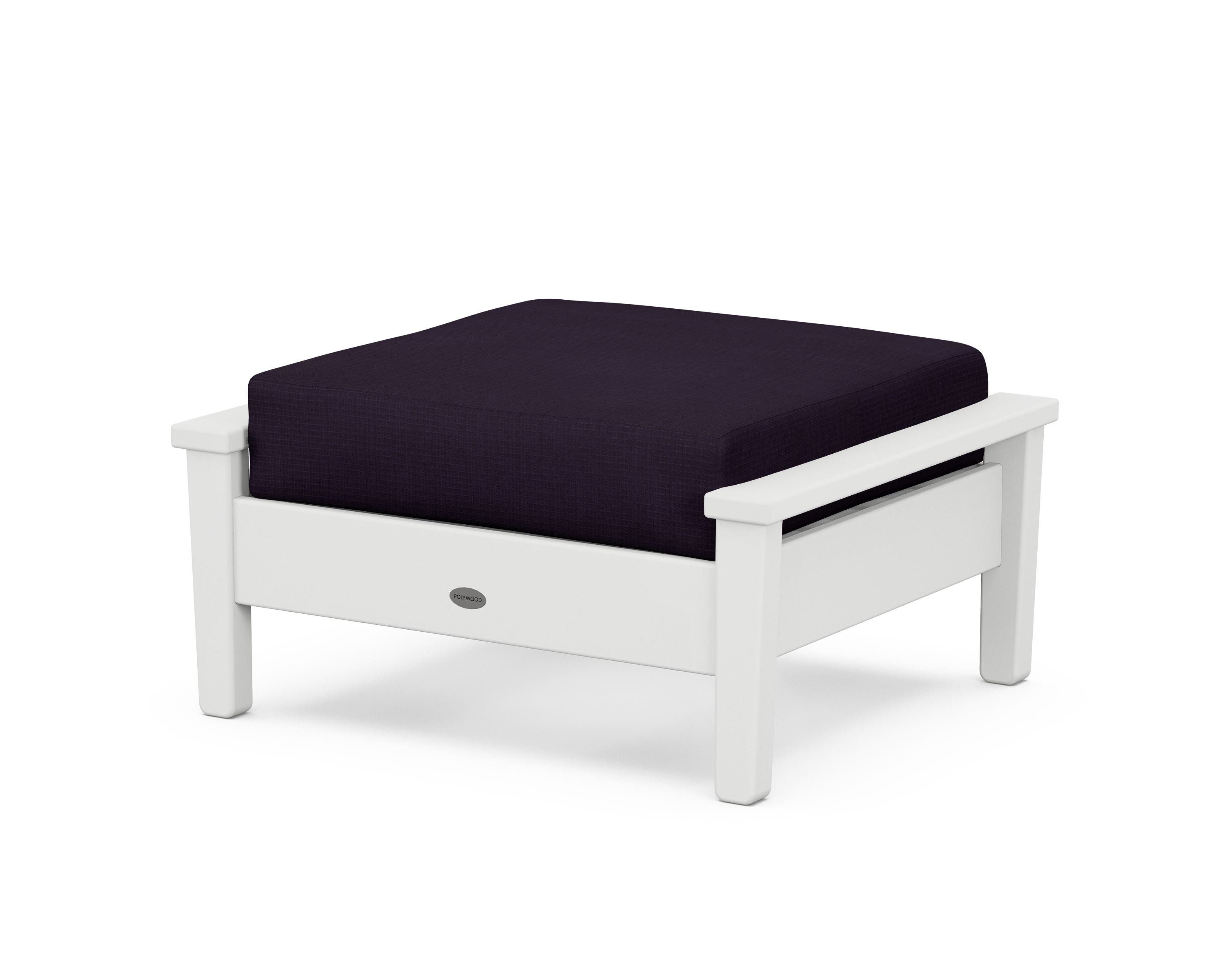 POLYWOOD® Prescott Deep Seating Ottoman in White / Navy Linen
