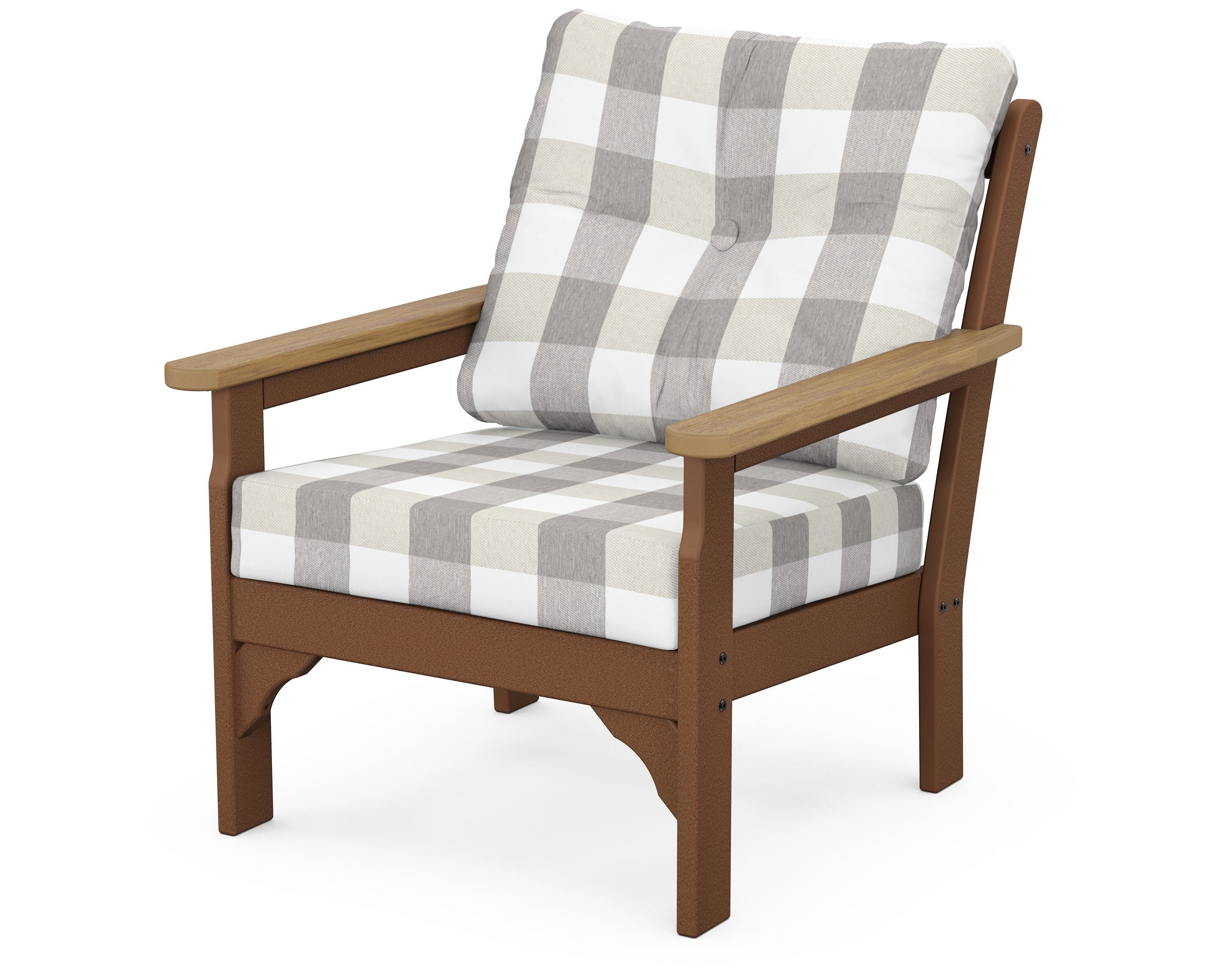 POLYWOOD® Vineyard Deep Seating Chair in Teak / Natural / Buffalo Plaid Grey Mist