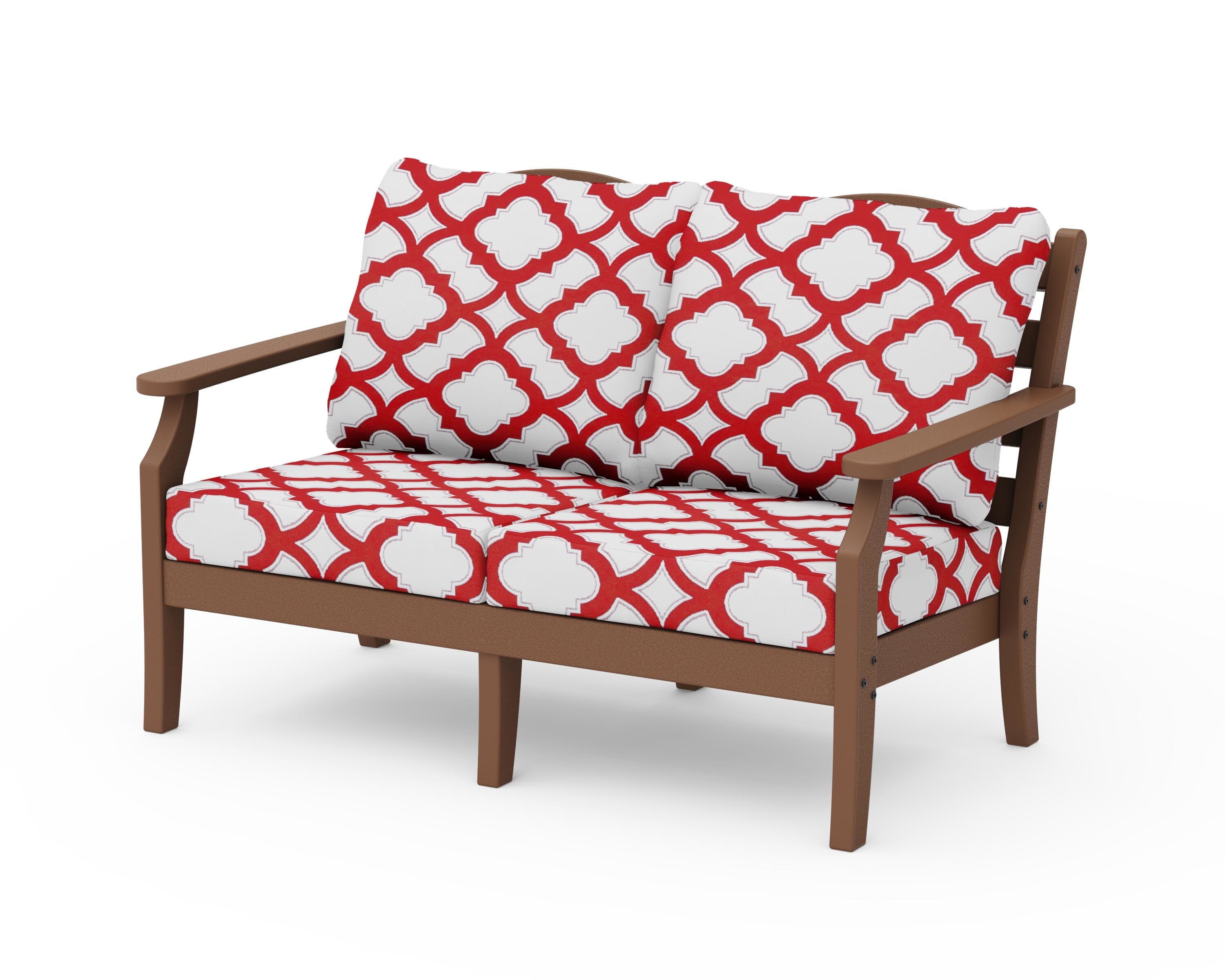 Draper James™ by POLYWOOD® Savannah Deep Seating Loveseat in Teak / Trellis Crimson