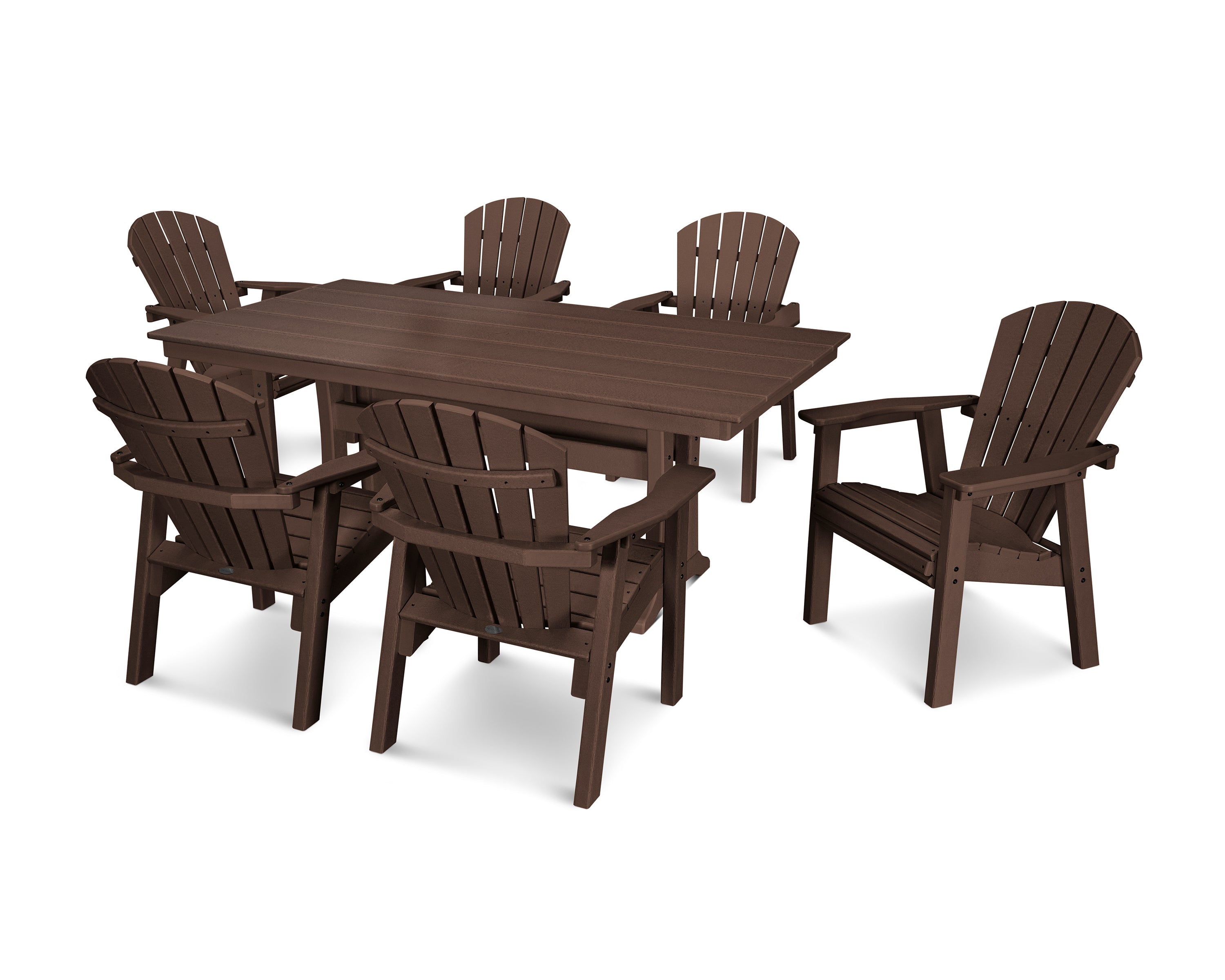 POLYWOOD® Seashell 7-Piece Farmhouse Dining Set with Trestle Legs in Mahogany