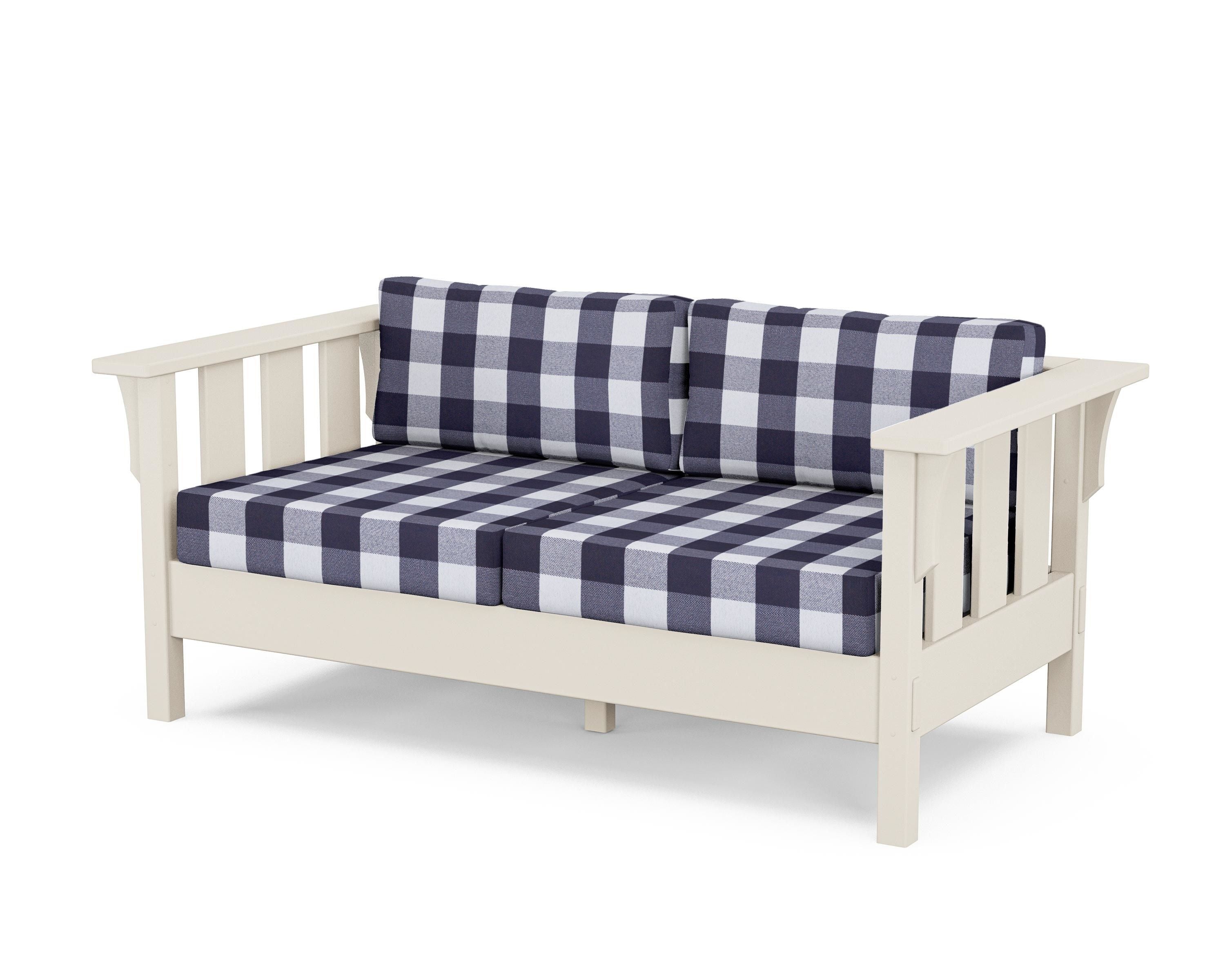 Martha Stewart by POLYWOOD® Acadia Deep Seating Loveseat in Sand / Buffalo Plaid Navy