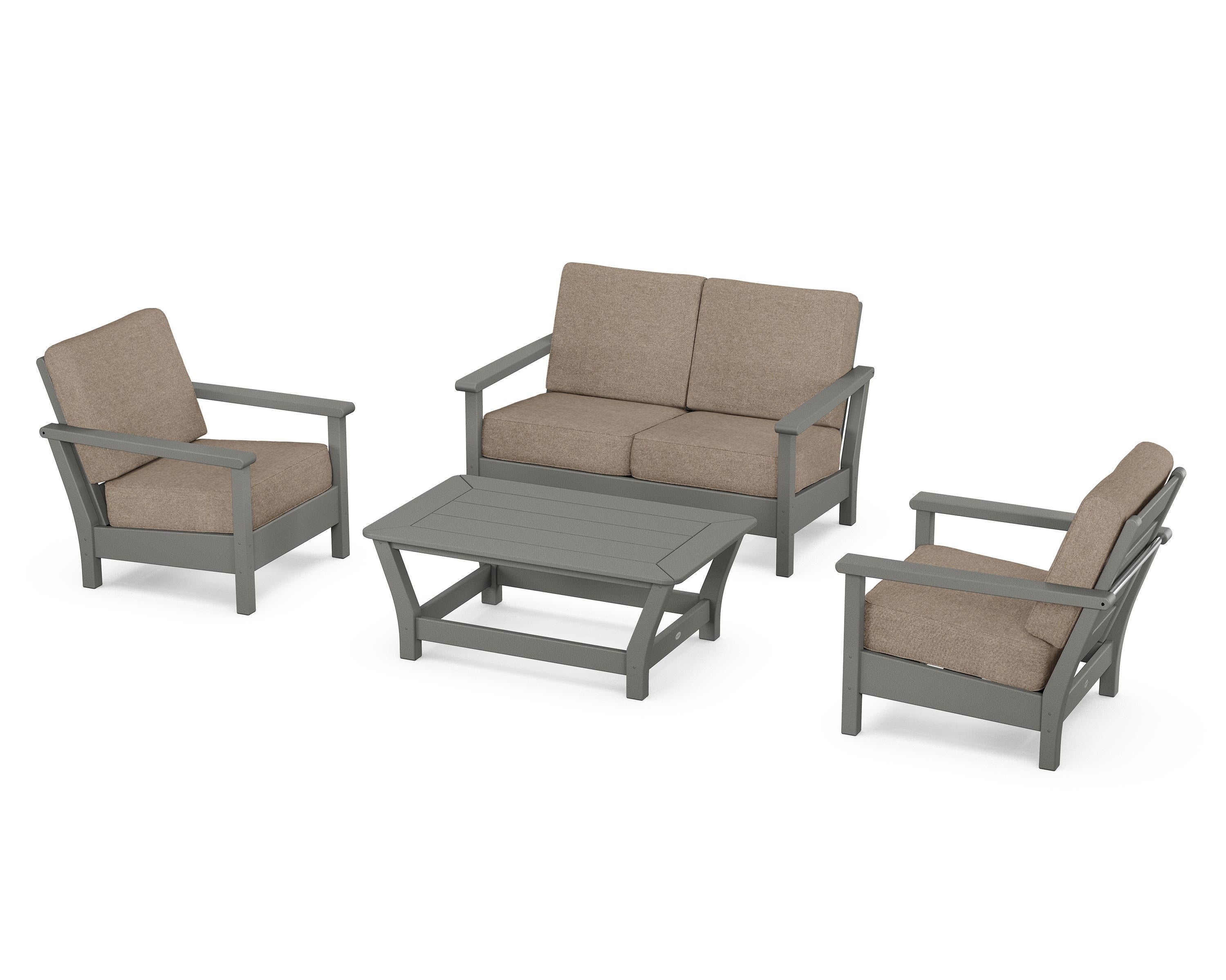 POLYWOOD® Harbour 4-Piece Deep Seating Set in Slate Grey / Spiced Burlap