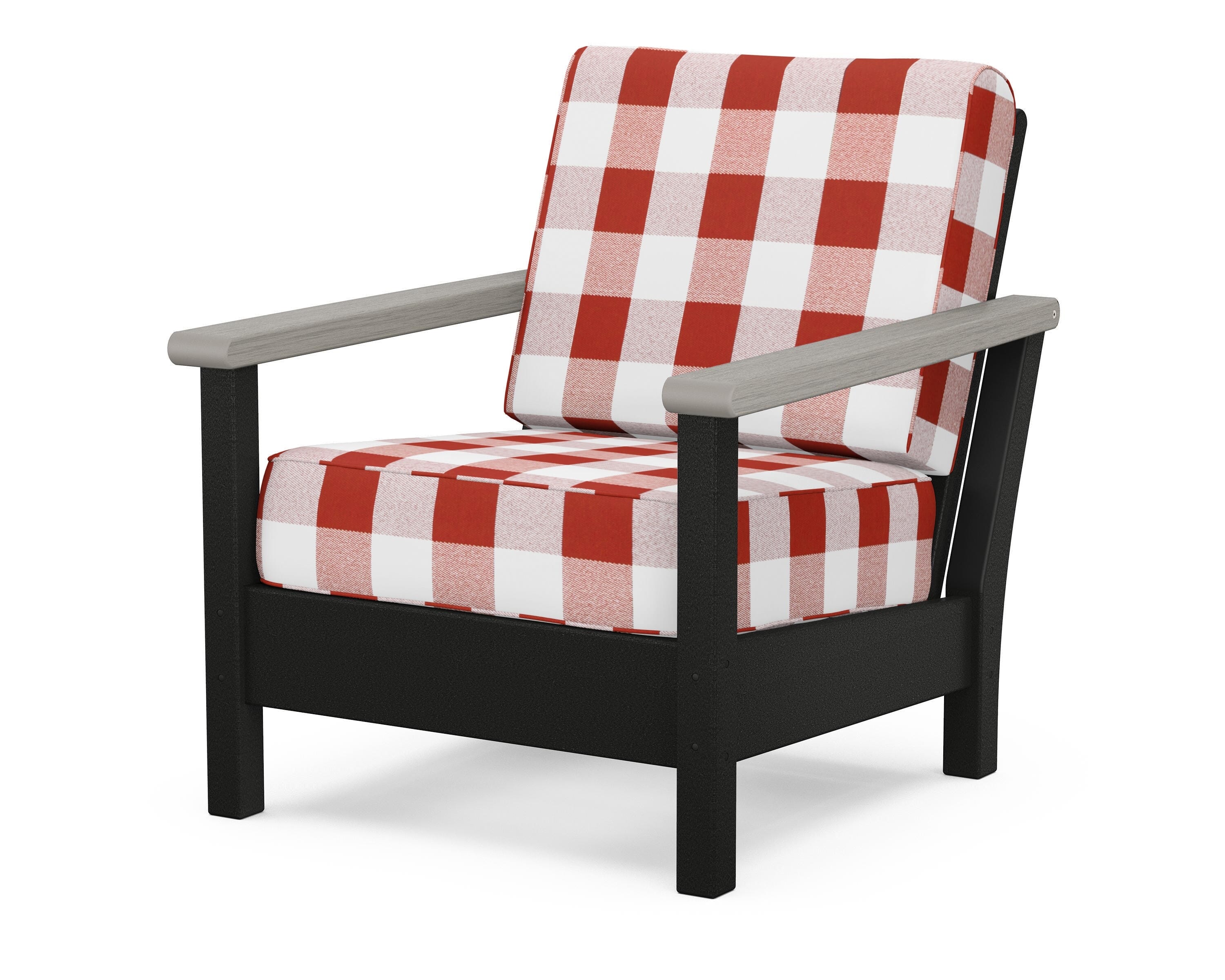 POLYWOOD® Harbour Deep Seating Chair in Black / Driftwood / Buffalo Plaid Crimson
