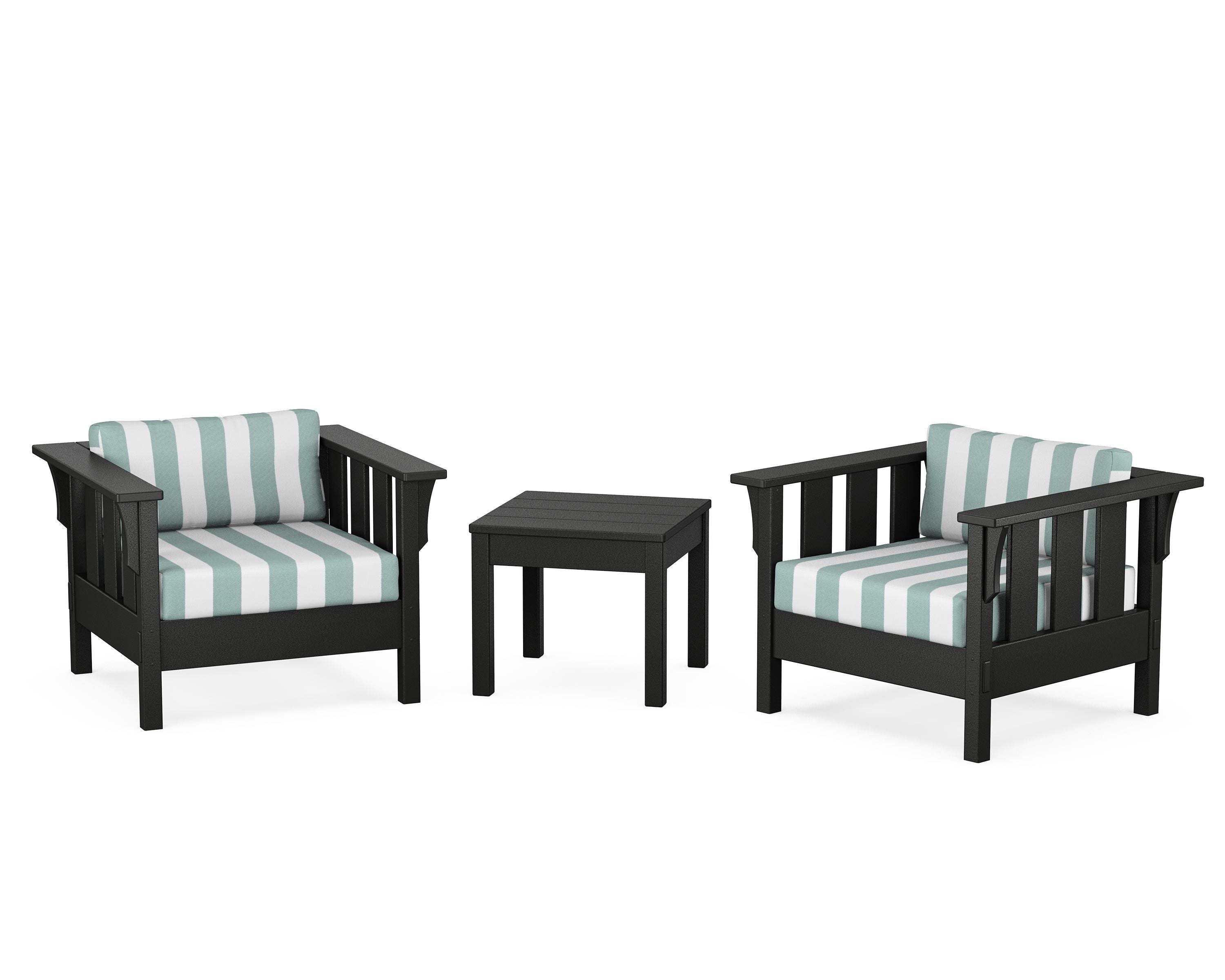 Martha Stewart by POLYWOOD® Acadia 3-Piece Deep Seating Set in Black / Cabana Stripe Glacier Spa