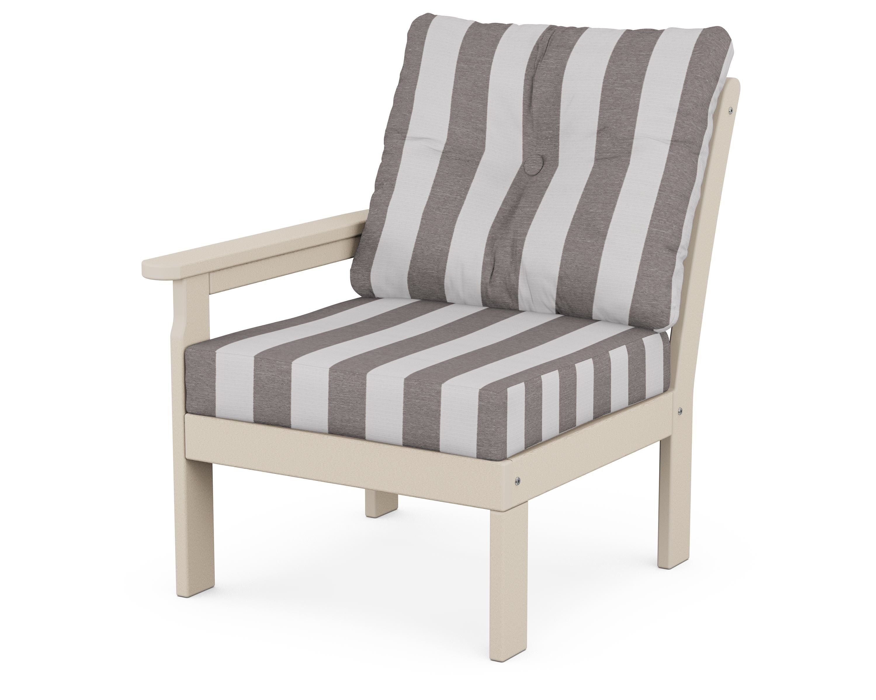 POLYWOOD® Vineyard Modular Left Arm Chair in Sand / Cabana Stripe Grey Mist
