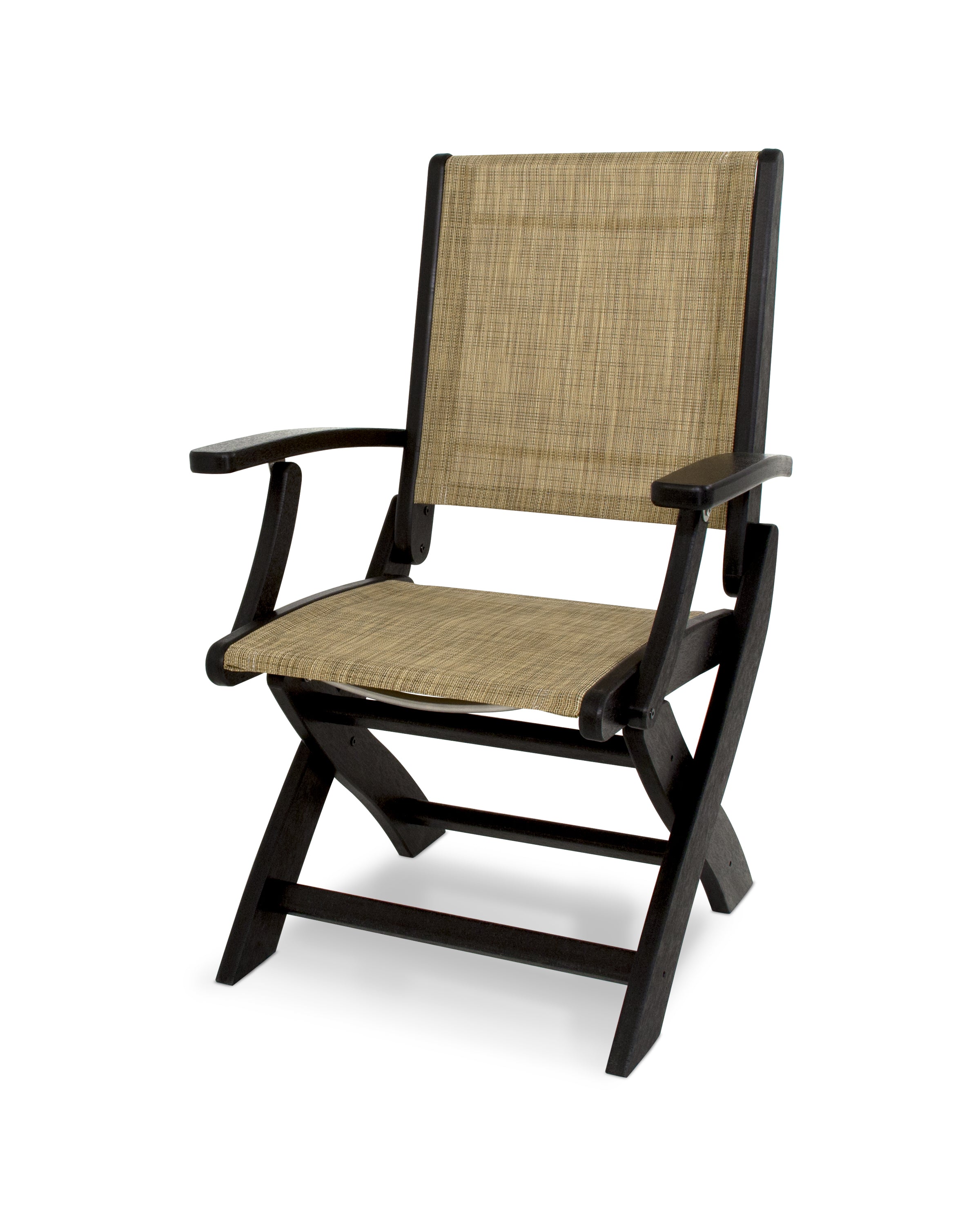POLYWOOD® Coastal Folding Chair in Black / Burlap Sling