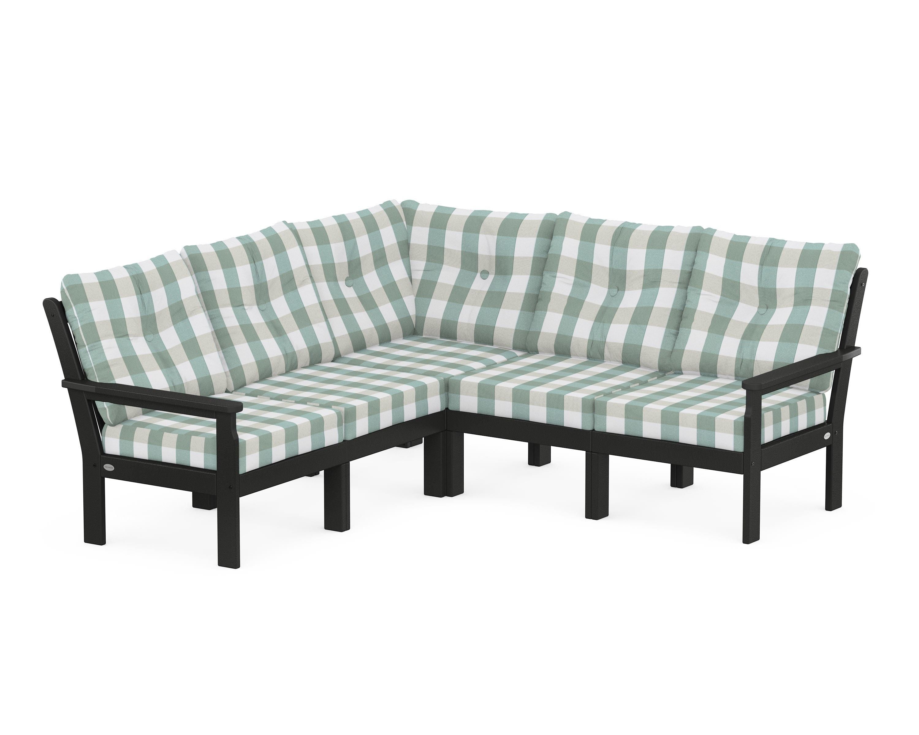 POLYWOOD® Vineyard 5-Piece Sectional in Black / Buffalo Plaid Glacier Spa