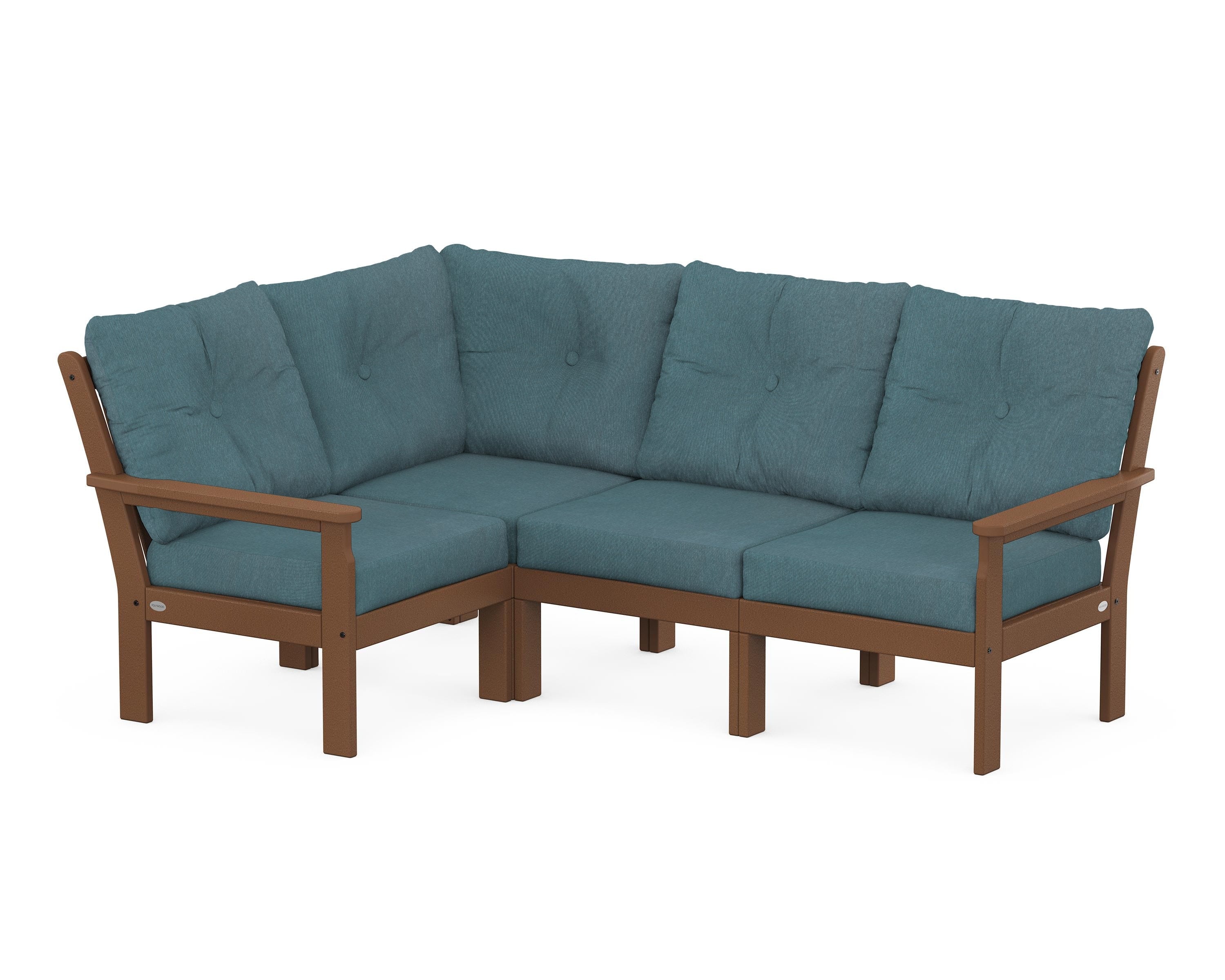POLYWOOD® Vineyard 4-Piece Sectional in Teak / Ocean Teal