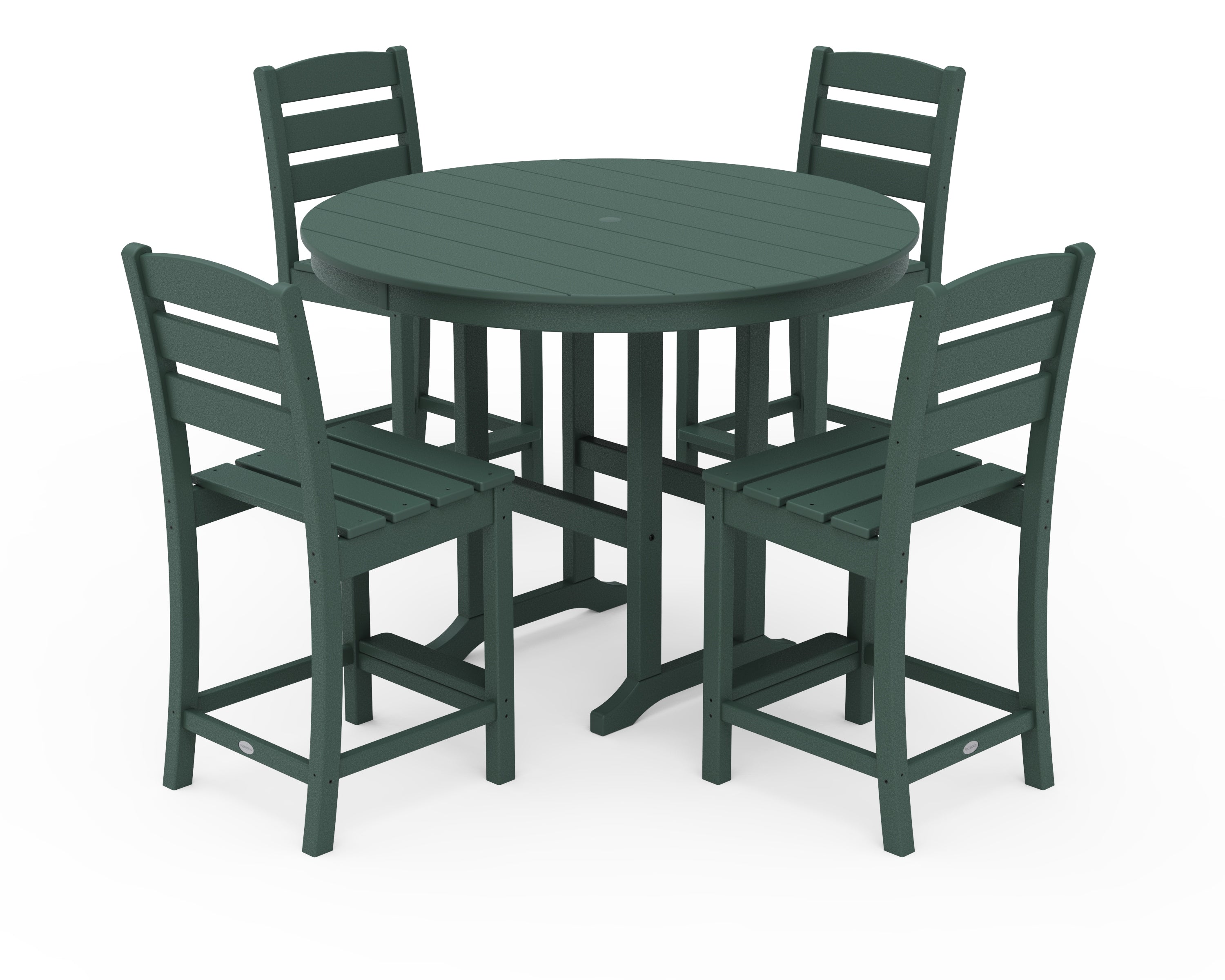 POLYWOOD® Lakeside 5-Piece Farmhouse Round Side Chair Counter Set in Green
