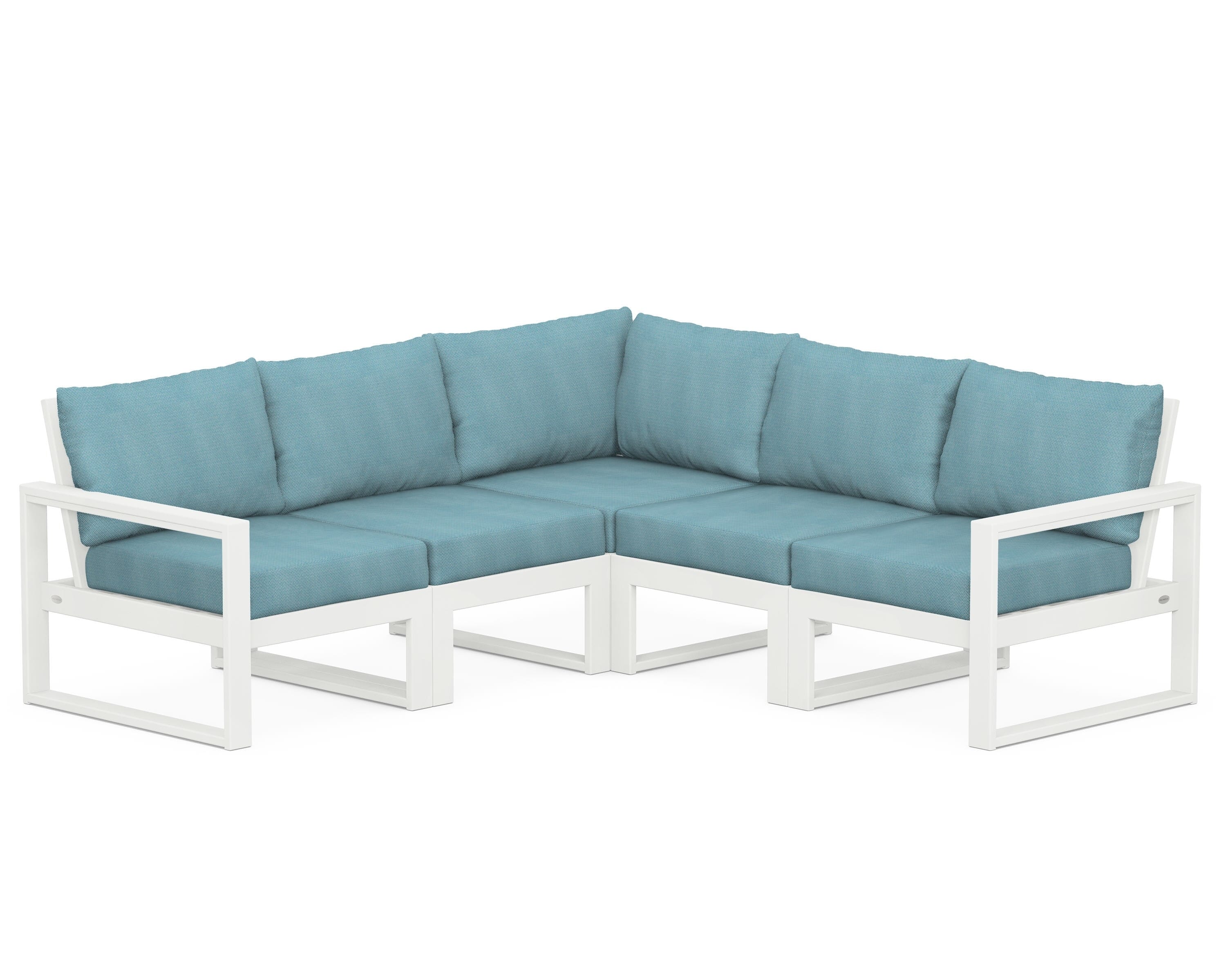 POLYWOOD® EDGE 5-Piece Modular Deep Seating Set in Vintage White / Lattice Sky Blue