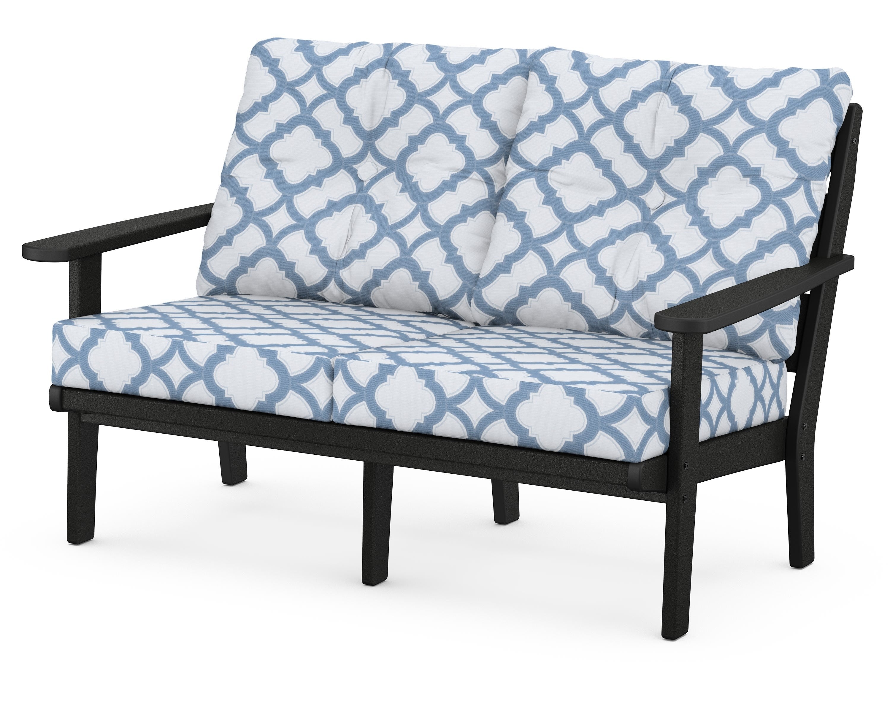 POLYWOOD® Lakeside Deep Seating Loveseat in Black / Trellis Sky Blue