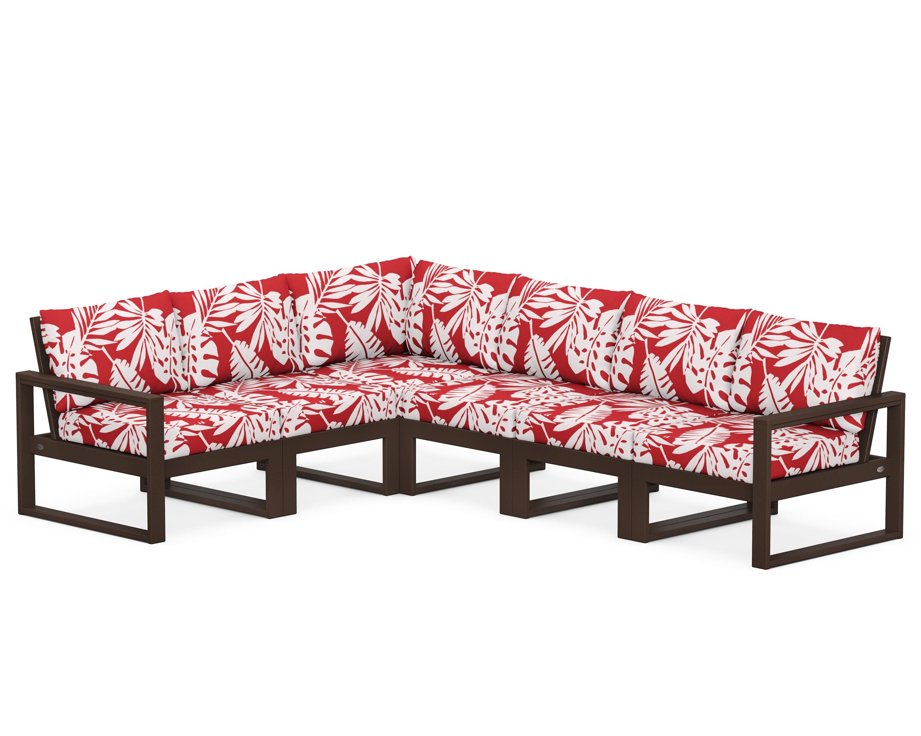 POLYWOOD® EDGE 6-Piece Modular Deep Seating Set in Mahogany / Leaf Crimson