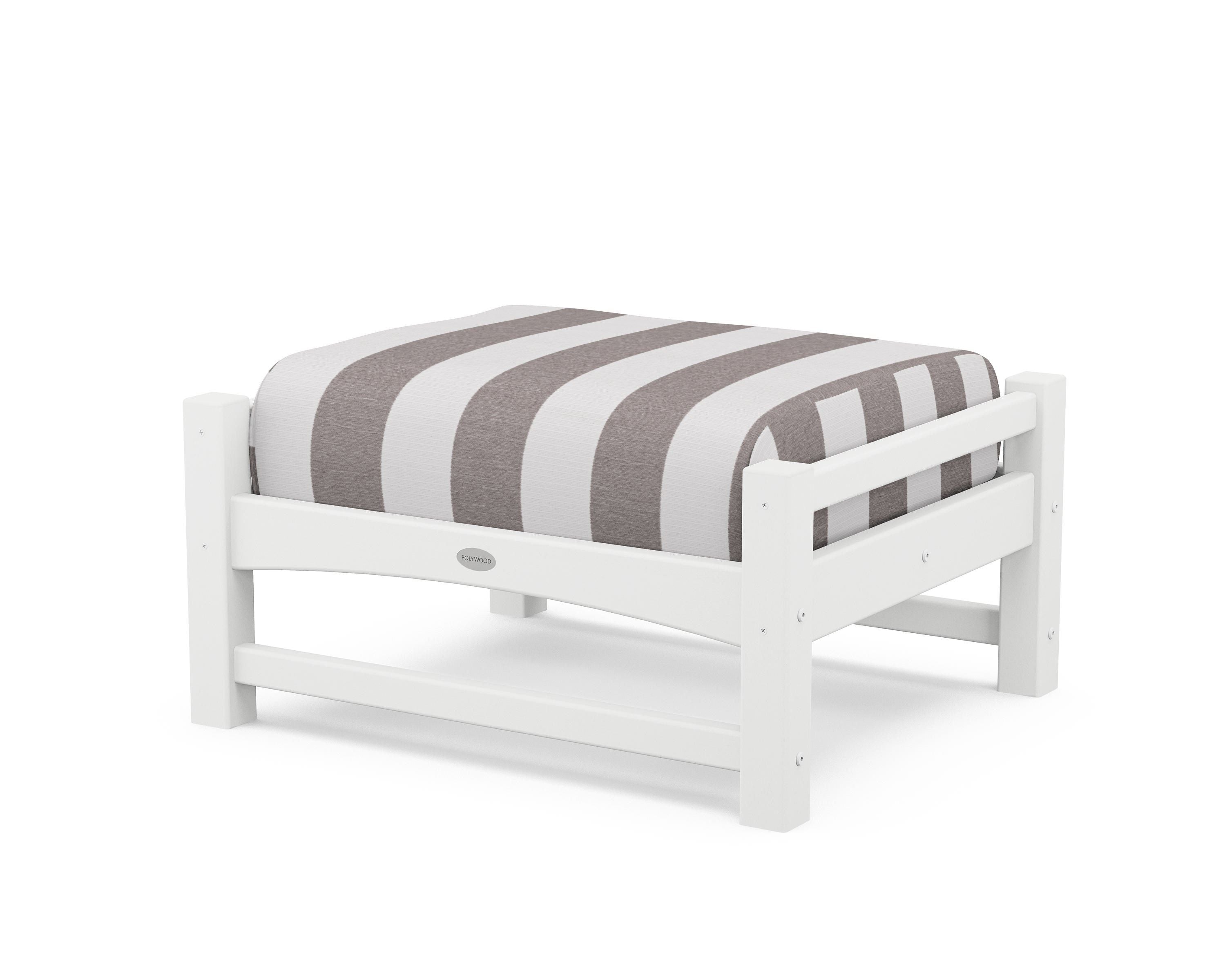 POLYWOOD® Club Ottoman in White / Cabana Stripe Grey Mist