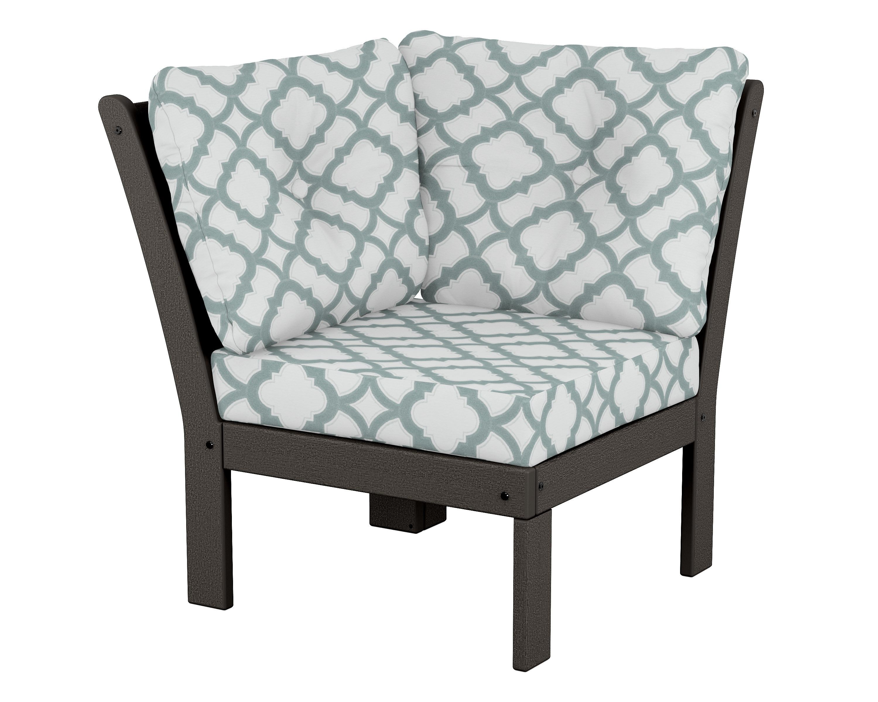 POLYWOOD® Vineyard Modular Corner Chair in Vintage Coffee / Trellis Glacier Spa