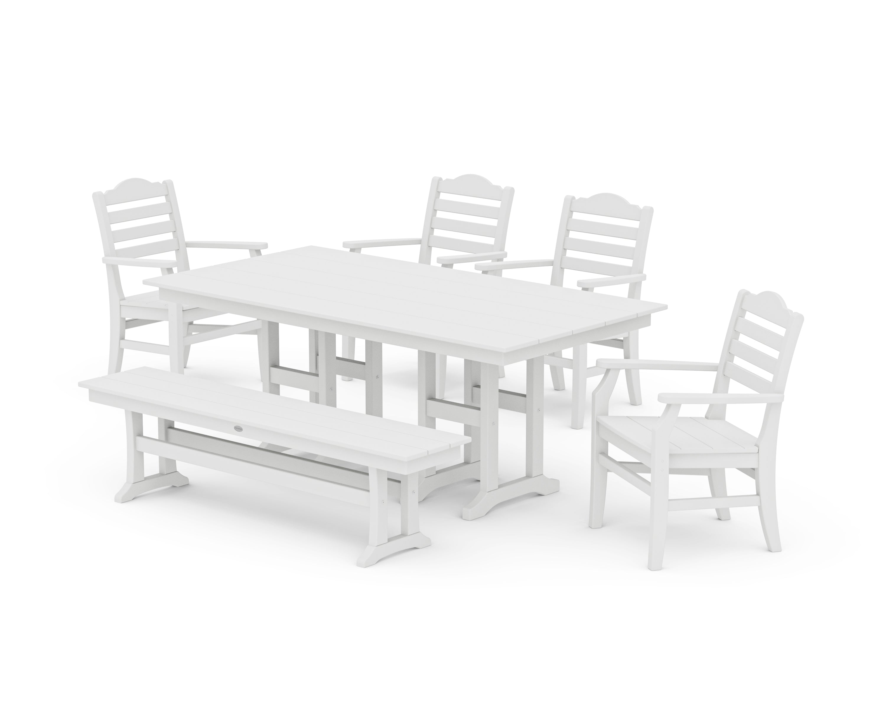 POLYWOOD® Savannah 6-Piece Farmhouse Dining Set with Bench in White