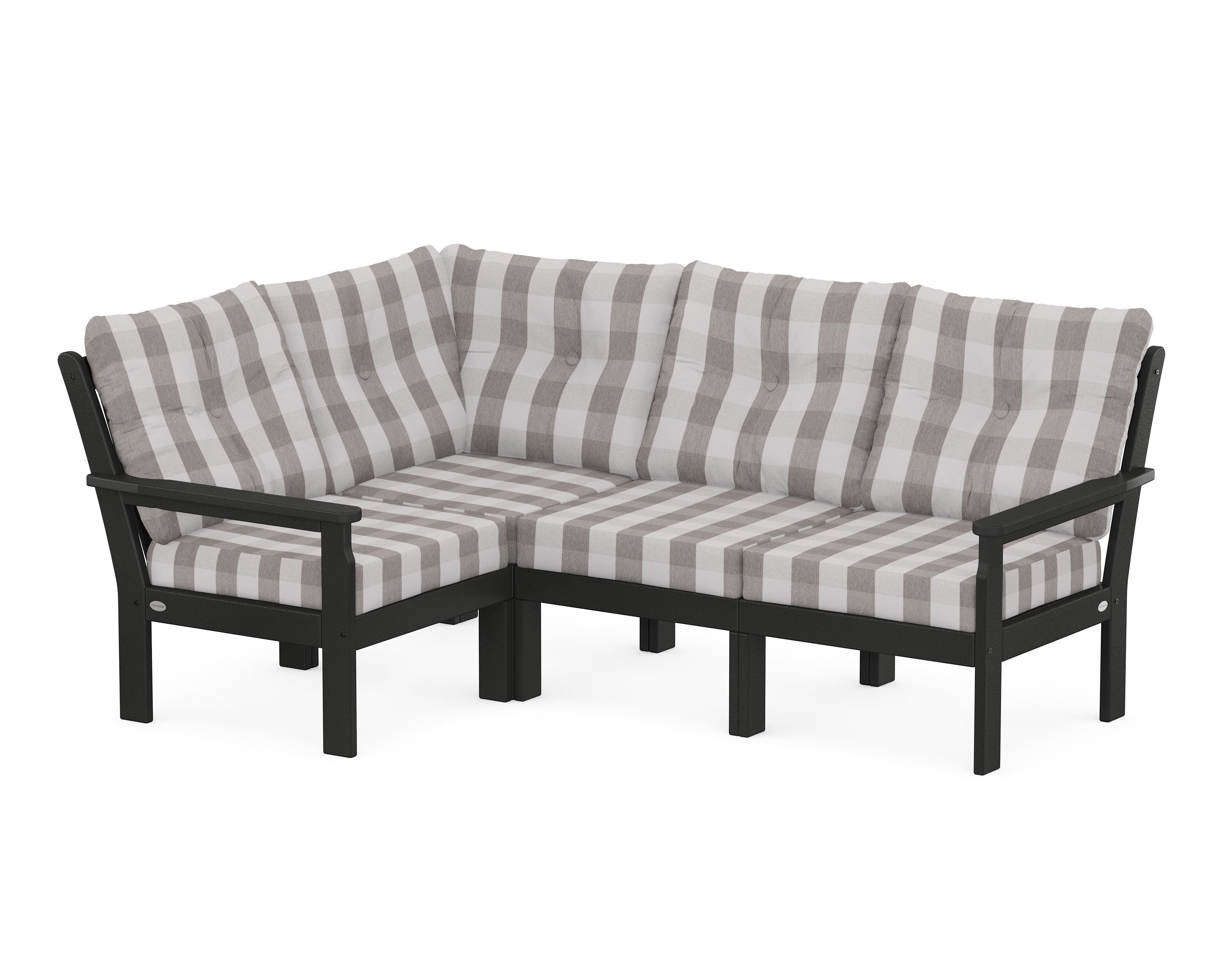 POLYWOOD® Vineyard 4-Piece Sectional in Black / Buffalo Plaid Grey Mist