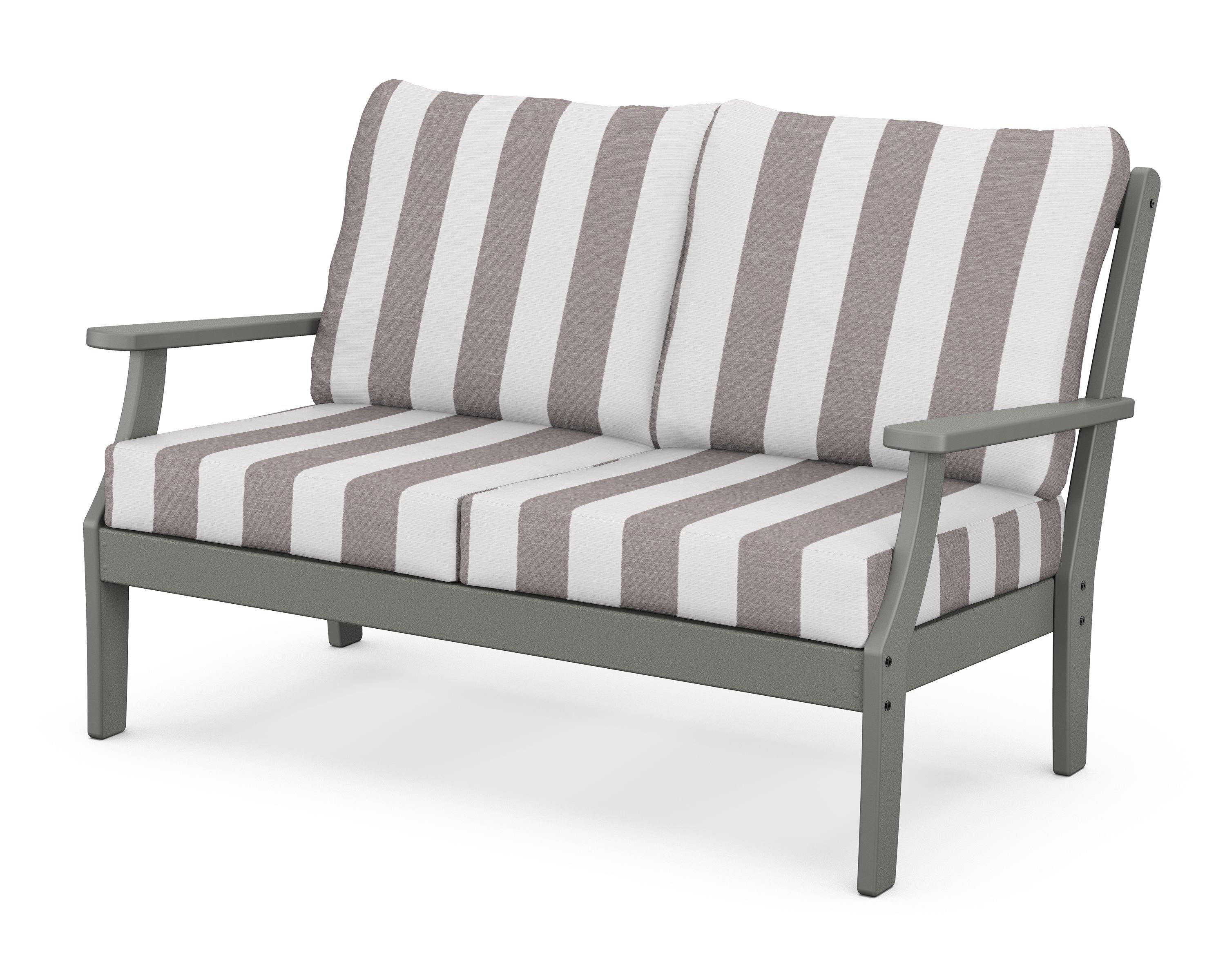 POLYWOOD® Braxton Deep Seating Loveseat in Slate Grey / Cabana Stripe Grey Mist