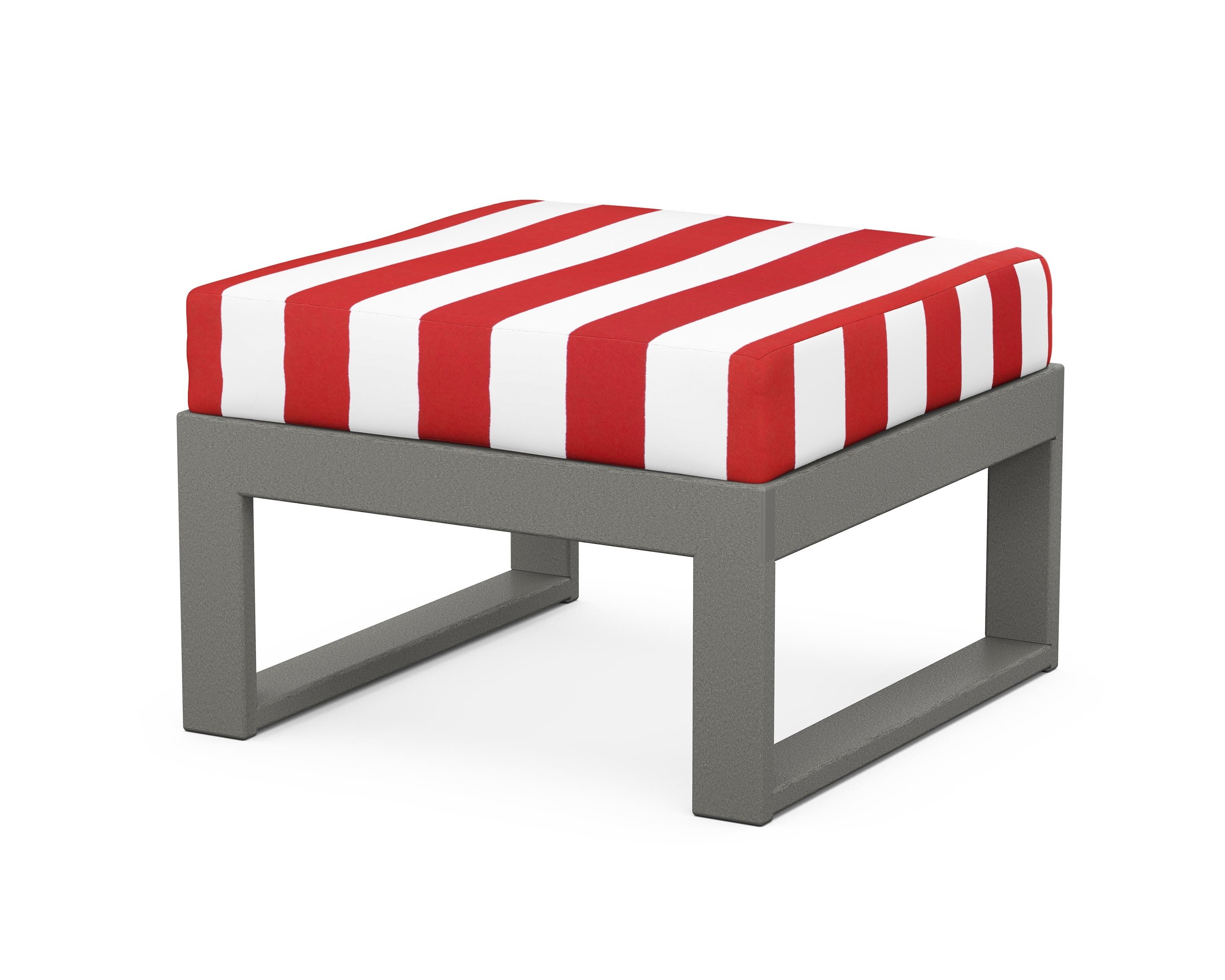 Unbranded Modular Ottoman - Modern in Slate Grey / Cabana Stripe Crimson