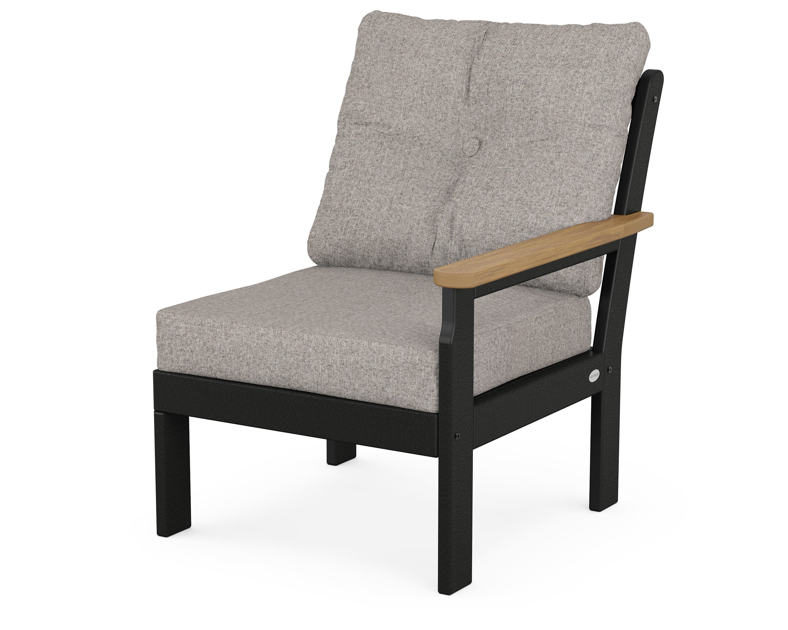 POLYWOOD® Vineyard Modular Right Arm Chair in Black / Natural / Weathered Tweed