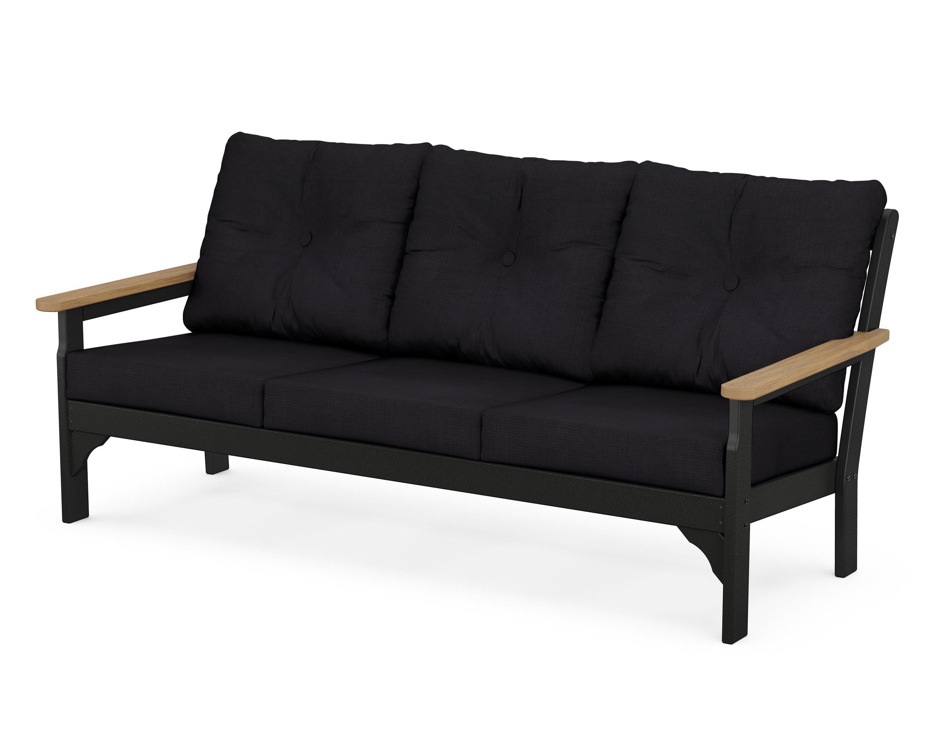 POLYWOOD® Vineyard Deep Seating Sofa in Black / Natural / Midnight Linen