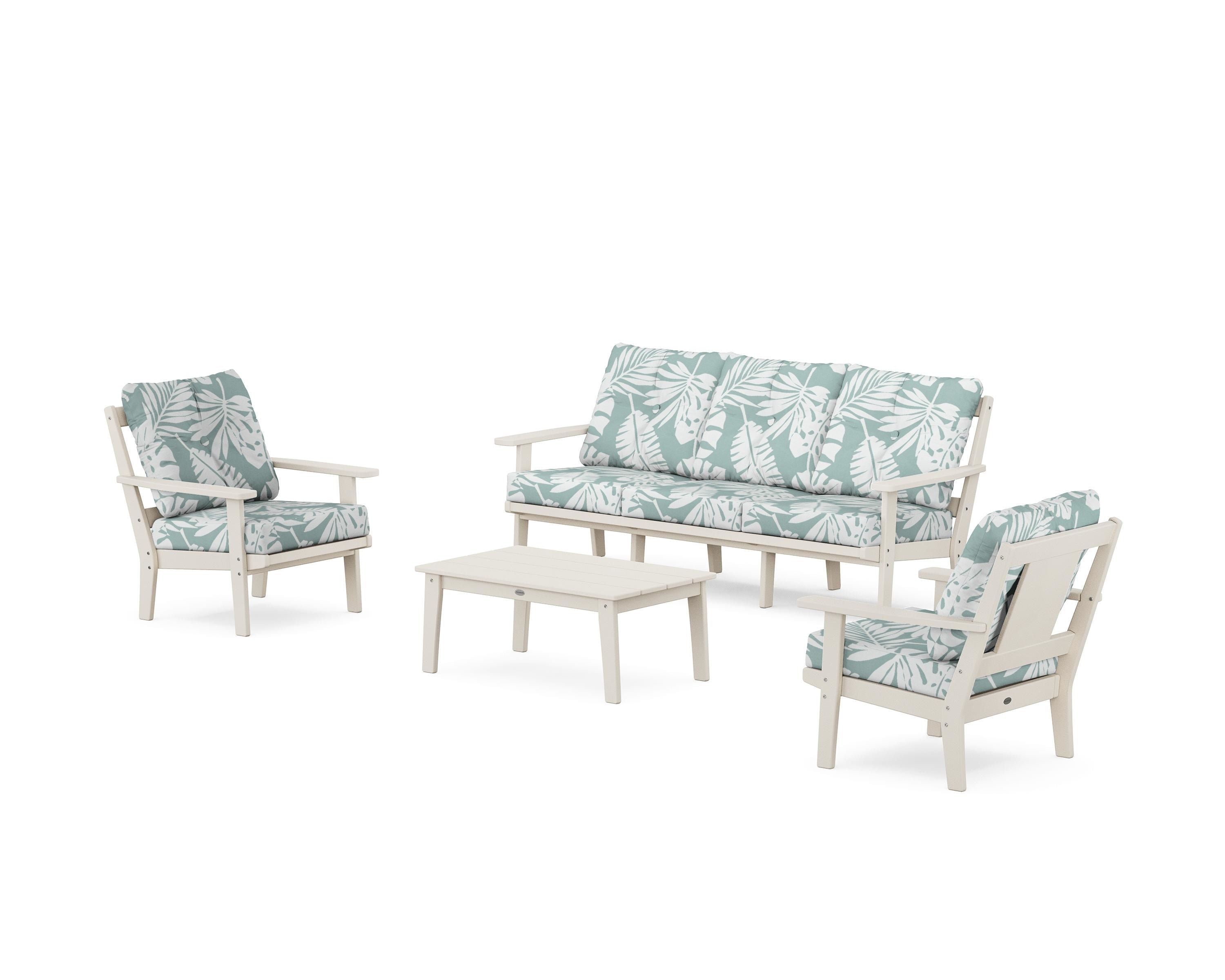 POLYWOOD® Prairie 4-Piece Deep Seating Set with Sofa in Sand / Leaf Glacier Spa