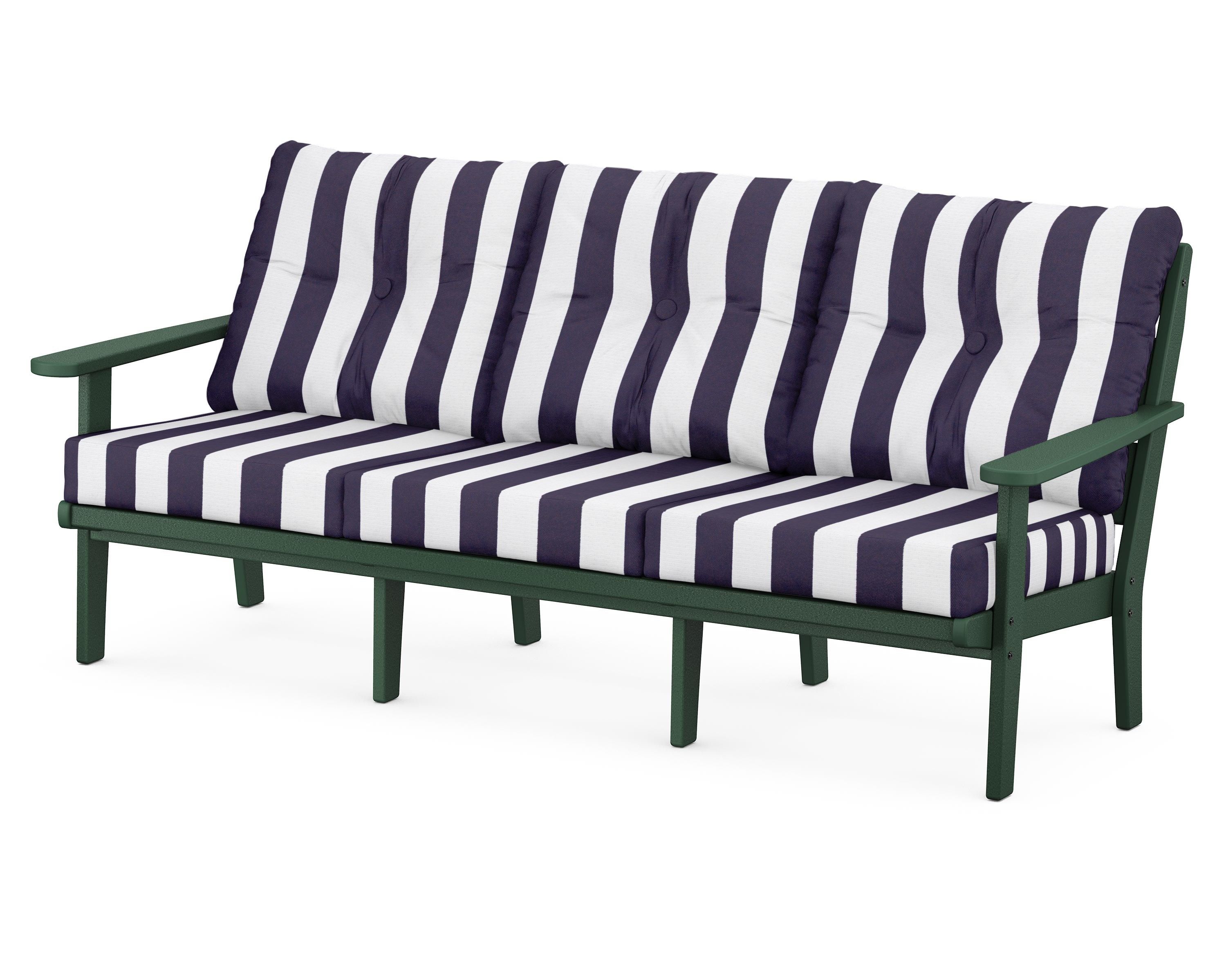 POLYWOOD® Lakeside Deep Seating Sofa in Green / Cabana Stripe Navy