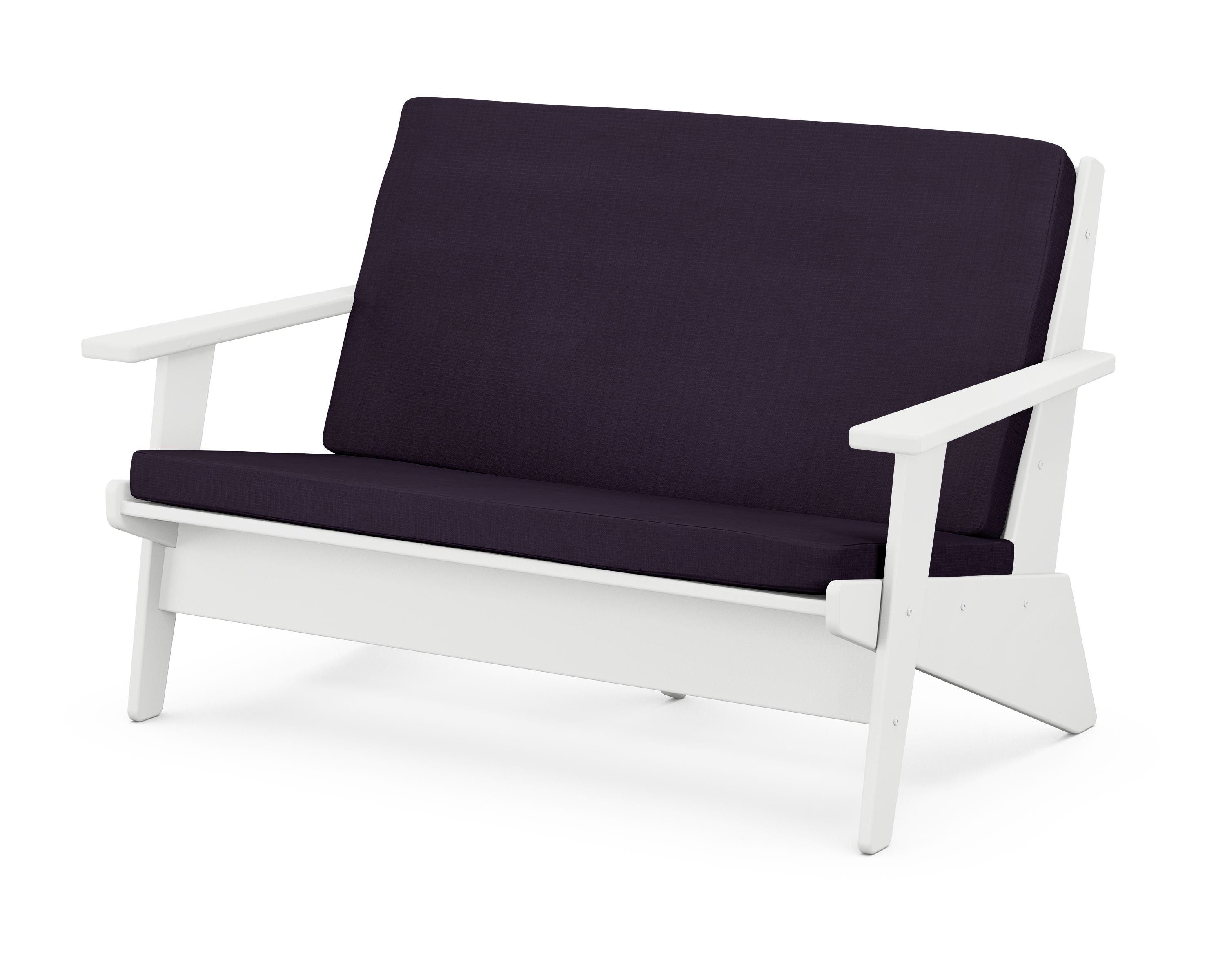POLYWOOD® Riviera Modern Lounge Loveseat in White / Navy Linen