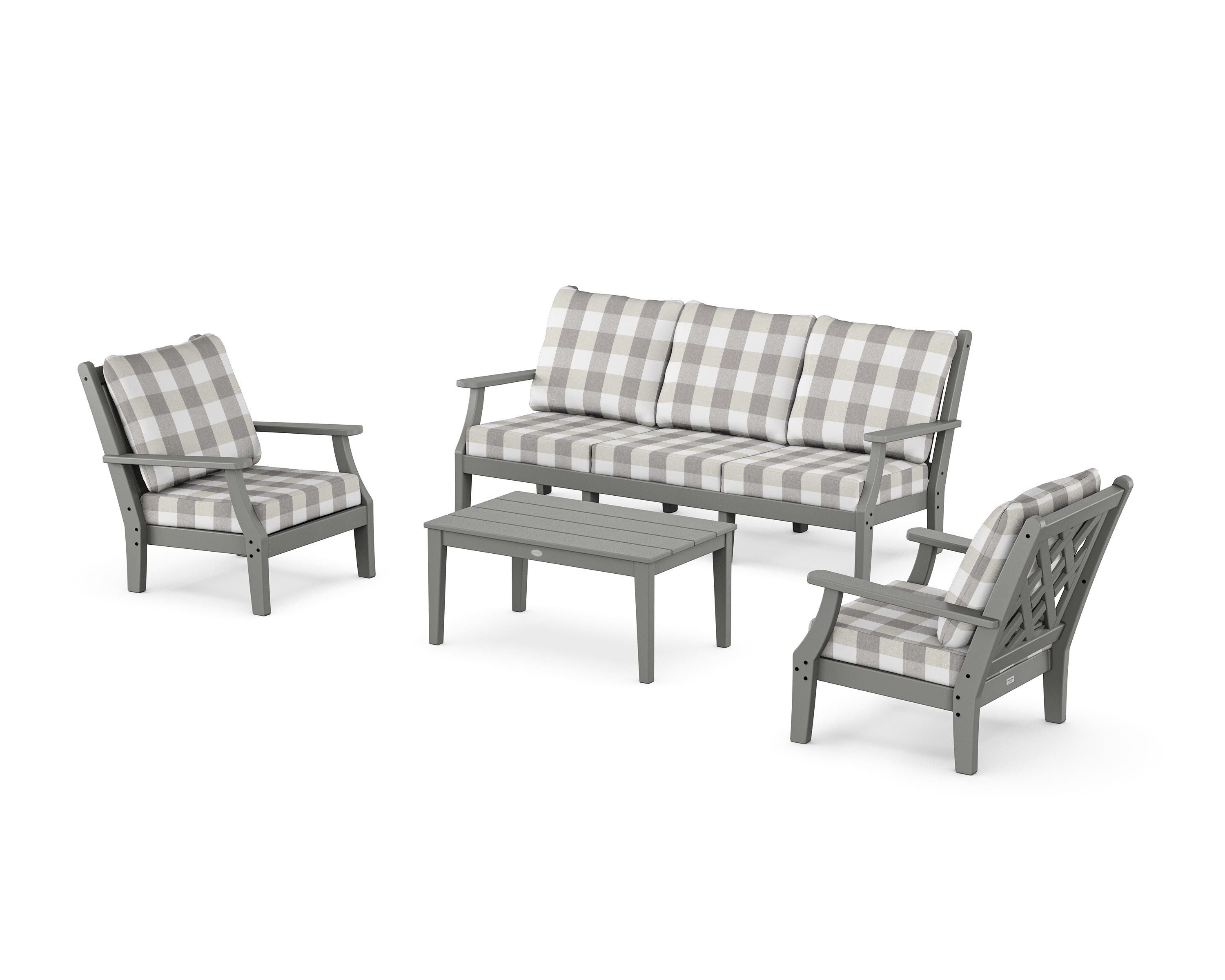 Country Living Wovendale 4-Piece Deep Seating Set with Sofa in Slate Grey / Buffalo Plaid Grey Mist