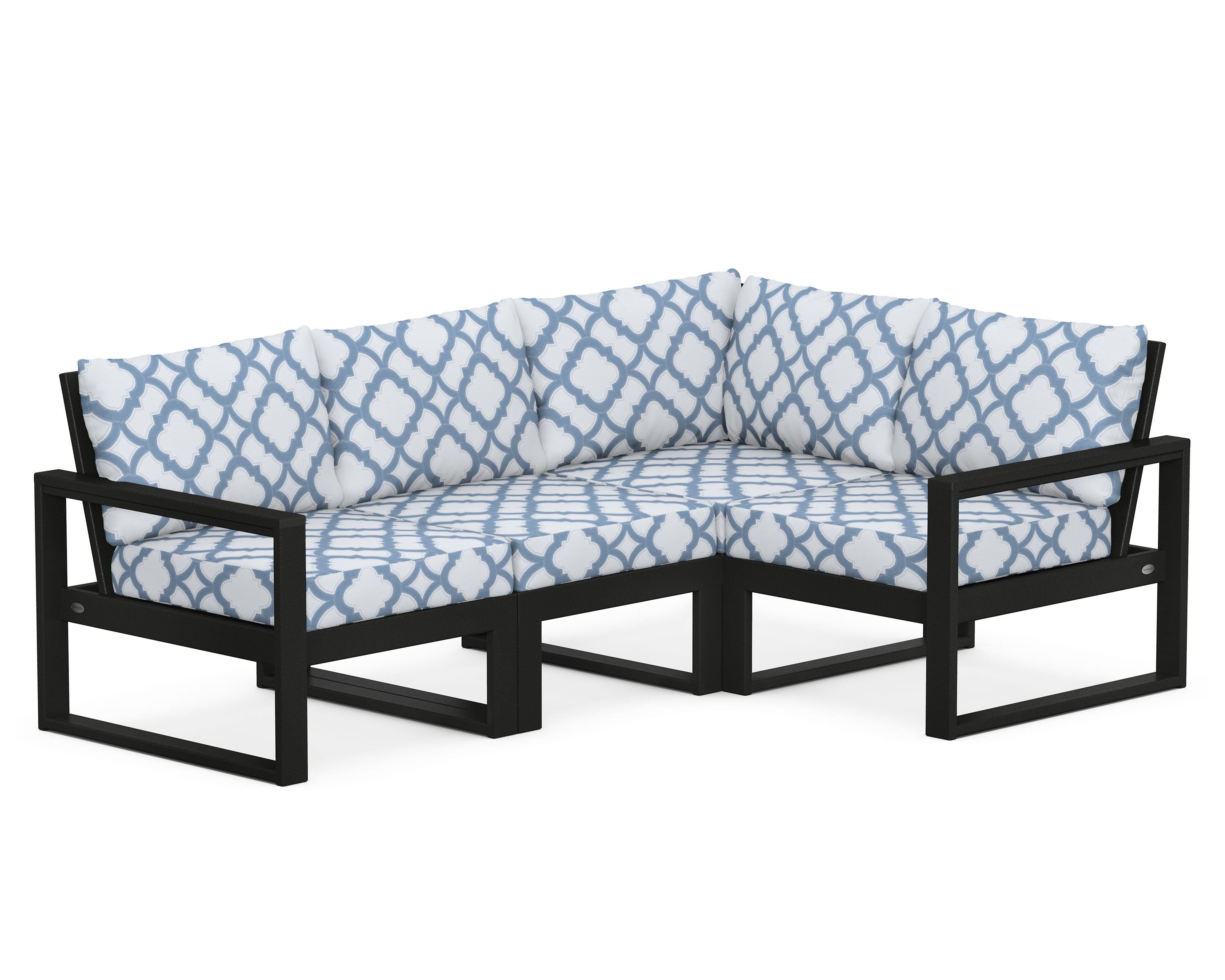 POLYWOOD® EDGE 4-Piece Modular Deep Seating Set in Black / Trellis Sky Blue