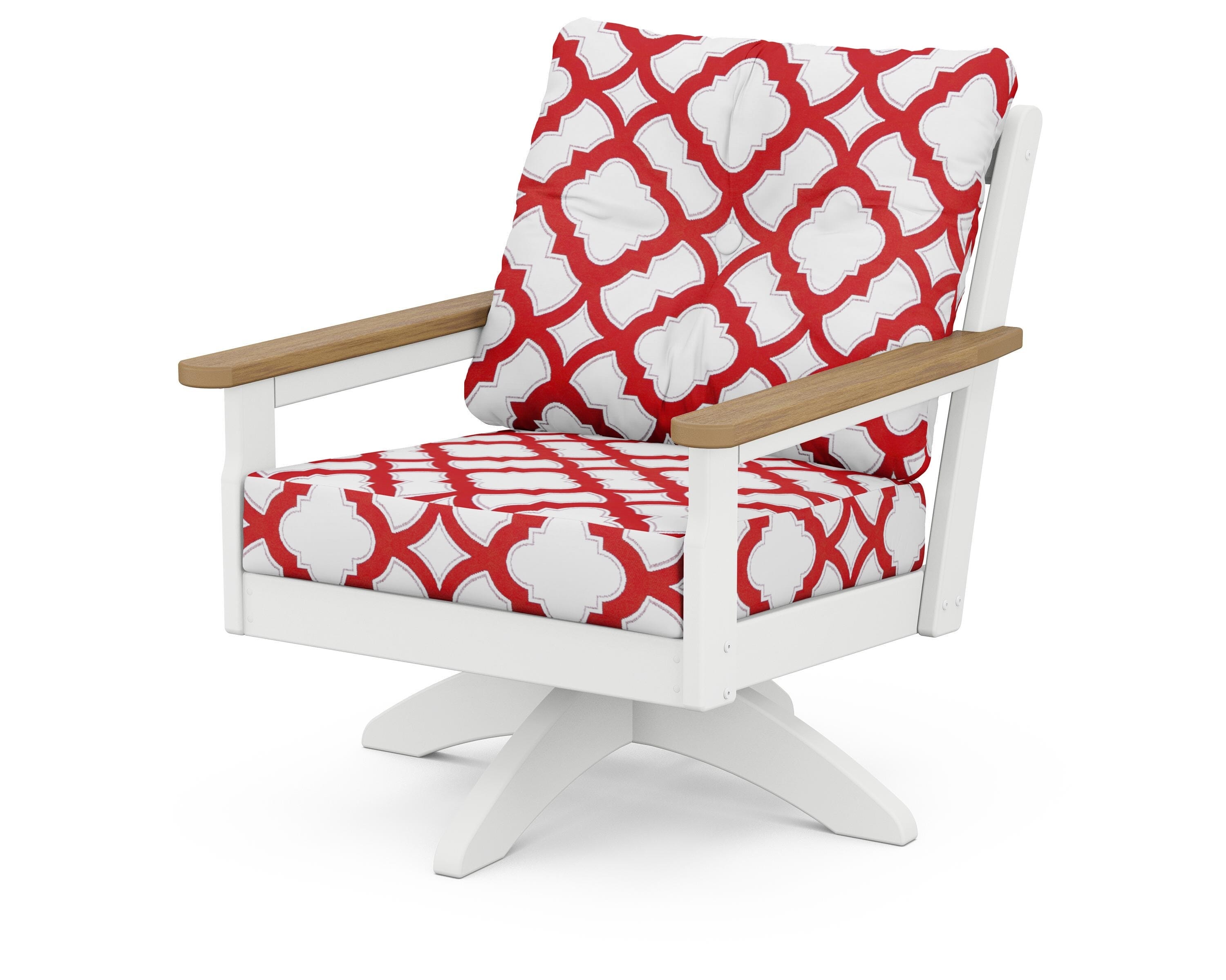 POLYWOOD® Vineyard Deep Seating Swivel Chair in White / Natural / Trellis Crimson