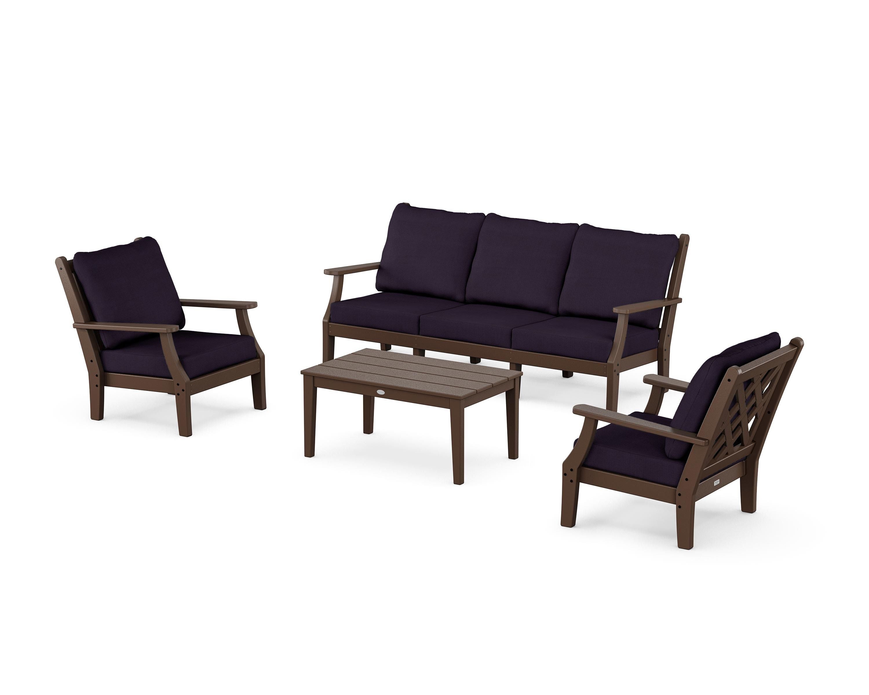 Country Living Wovendale 4-Piece Deep Seating Set with Sofa in Mahogany / Navy Linen