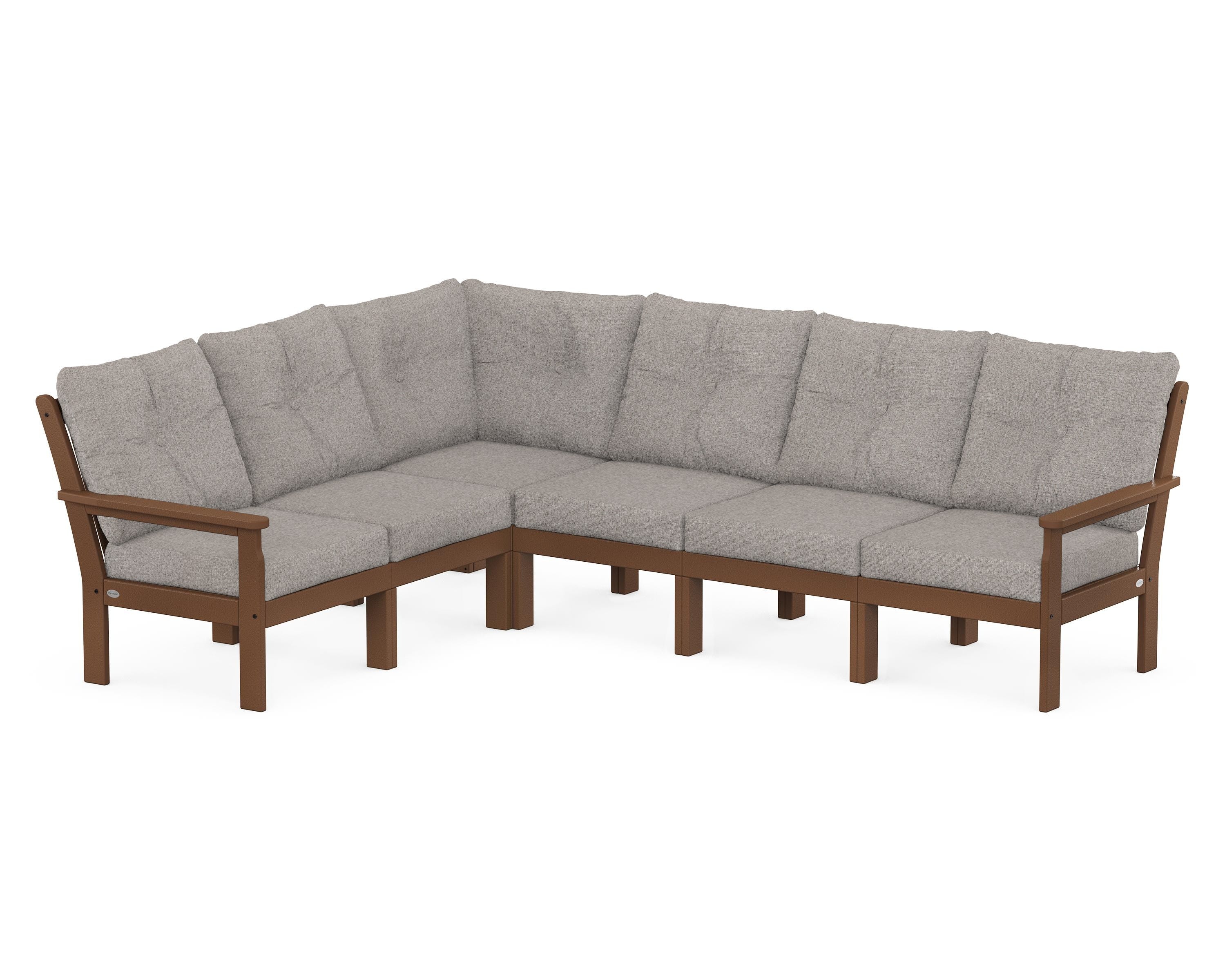 POLYWOOD® Vineyard 6-Piece Sectional in Teak / Weathered Tweed