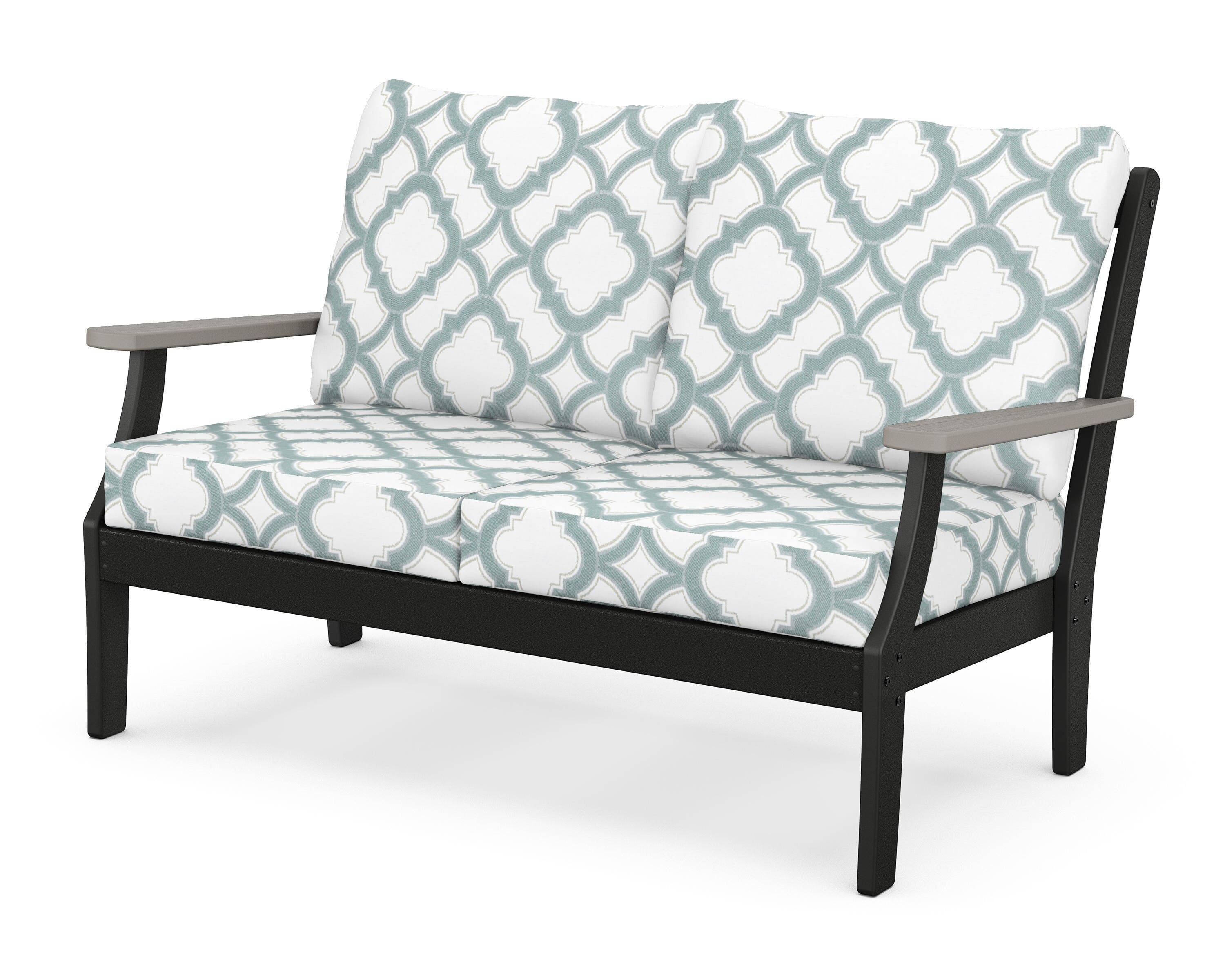POLYWOOD® Braxton Deep Seating Loveseat in Black / Driftwood / Trellis Glacier Spa