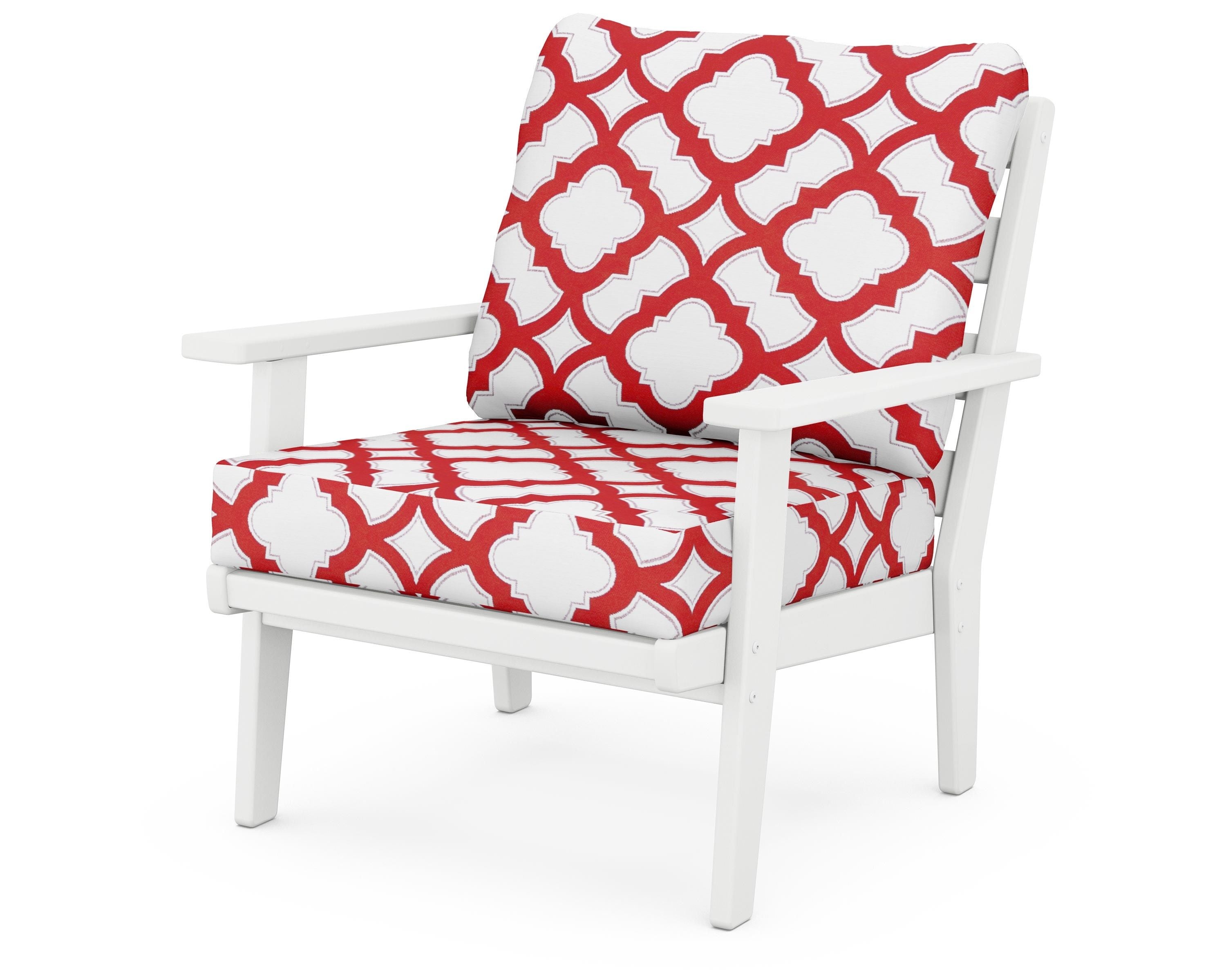 POLYWOOD® Grant Park Deep Seating Chair in White / Trellis Crimson