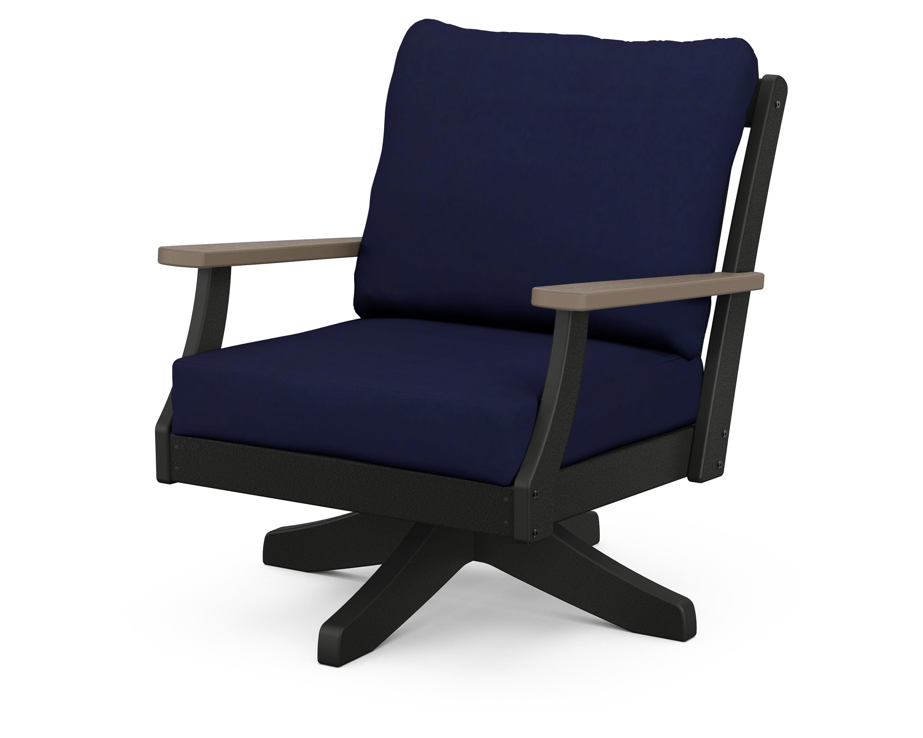 POLYWOOD® Braxton Deep Seating Swivel Chair in Black / Kona / Navy