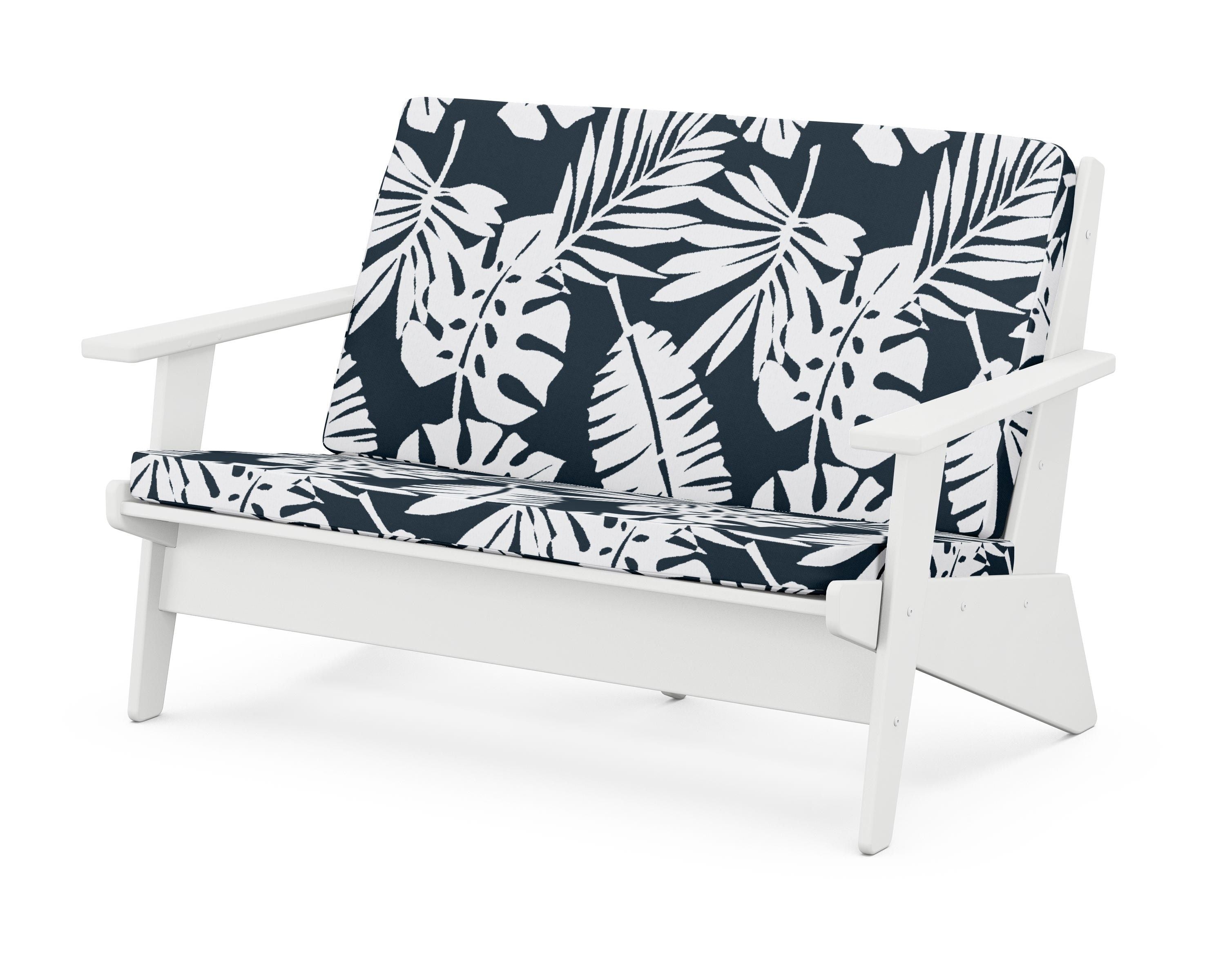 POLYWOOD® Riviera Modern Lounge Loveseat in White / Leaf Marine Indigo