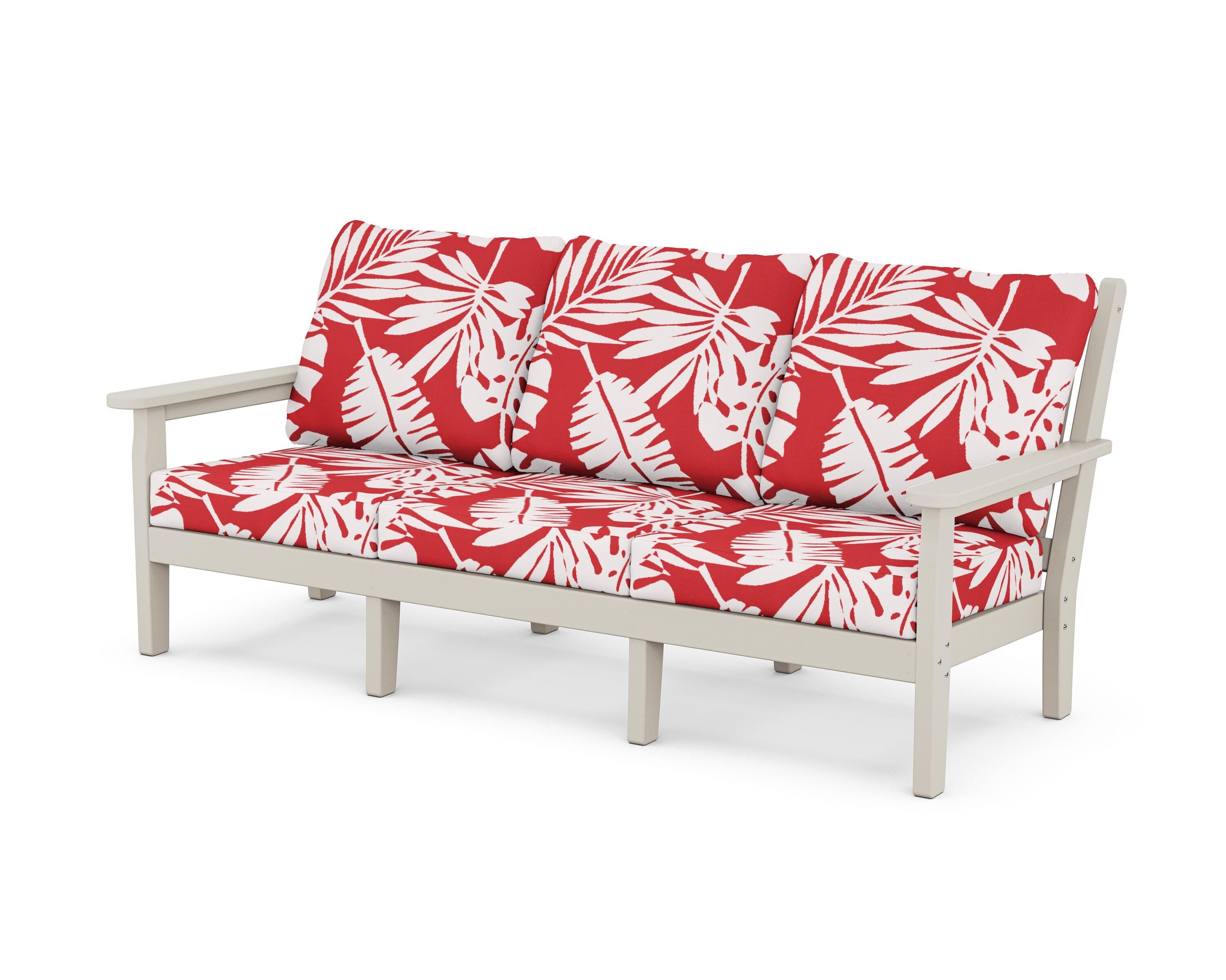 POLYWOOD® Chippendale Deep Seating Sofa in Sand / Leaf Crimson