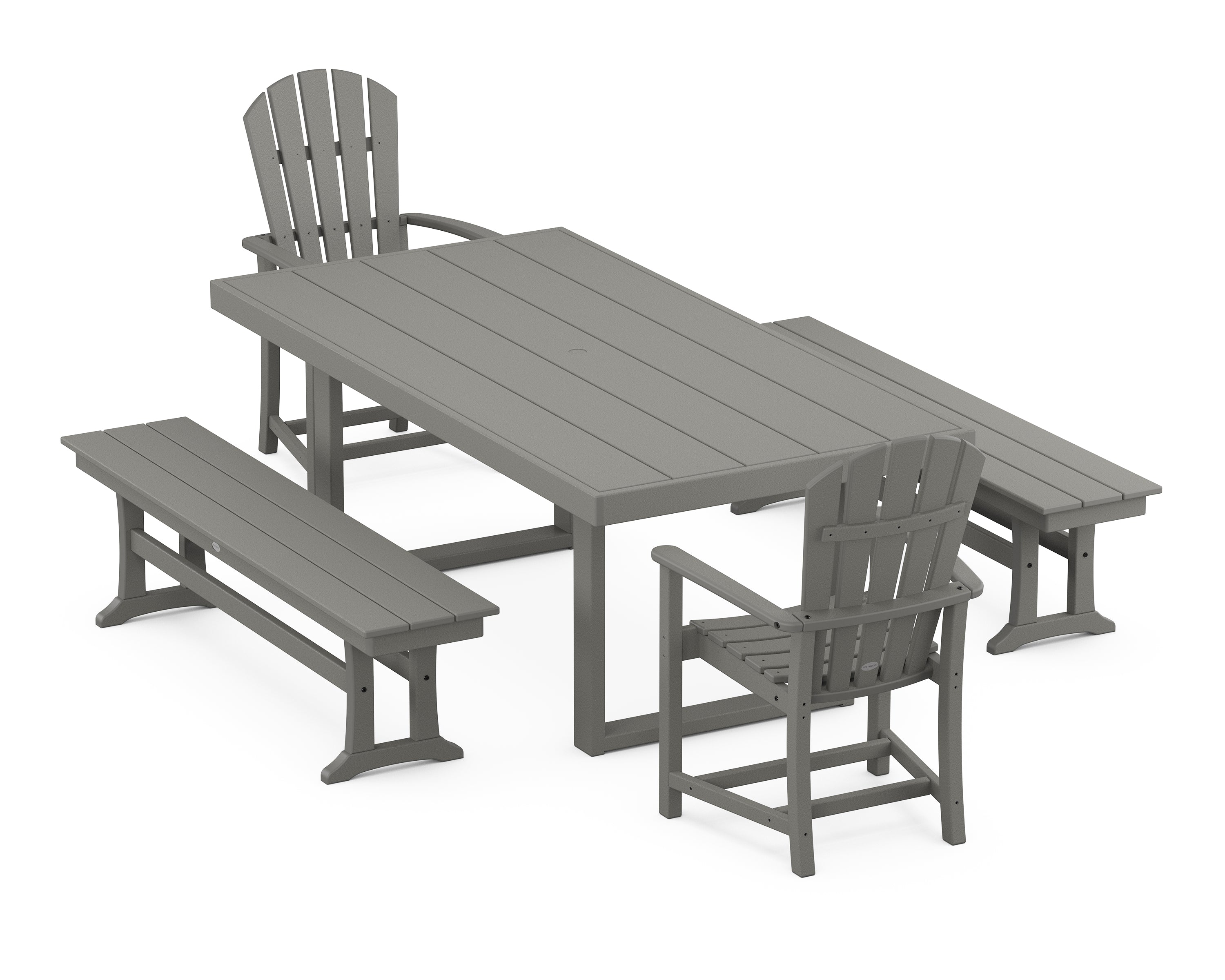 POLYWOOD® Palm Coast 5-Piece Dining Set with Benches in Slate Grey