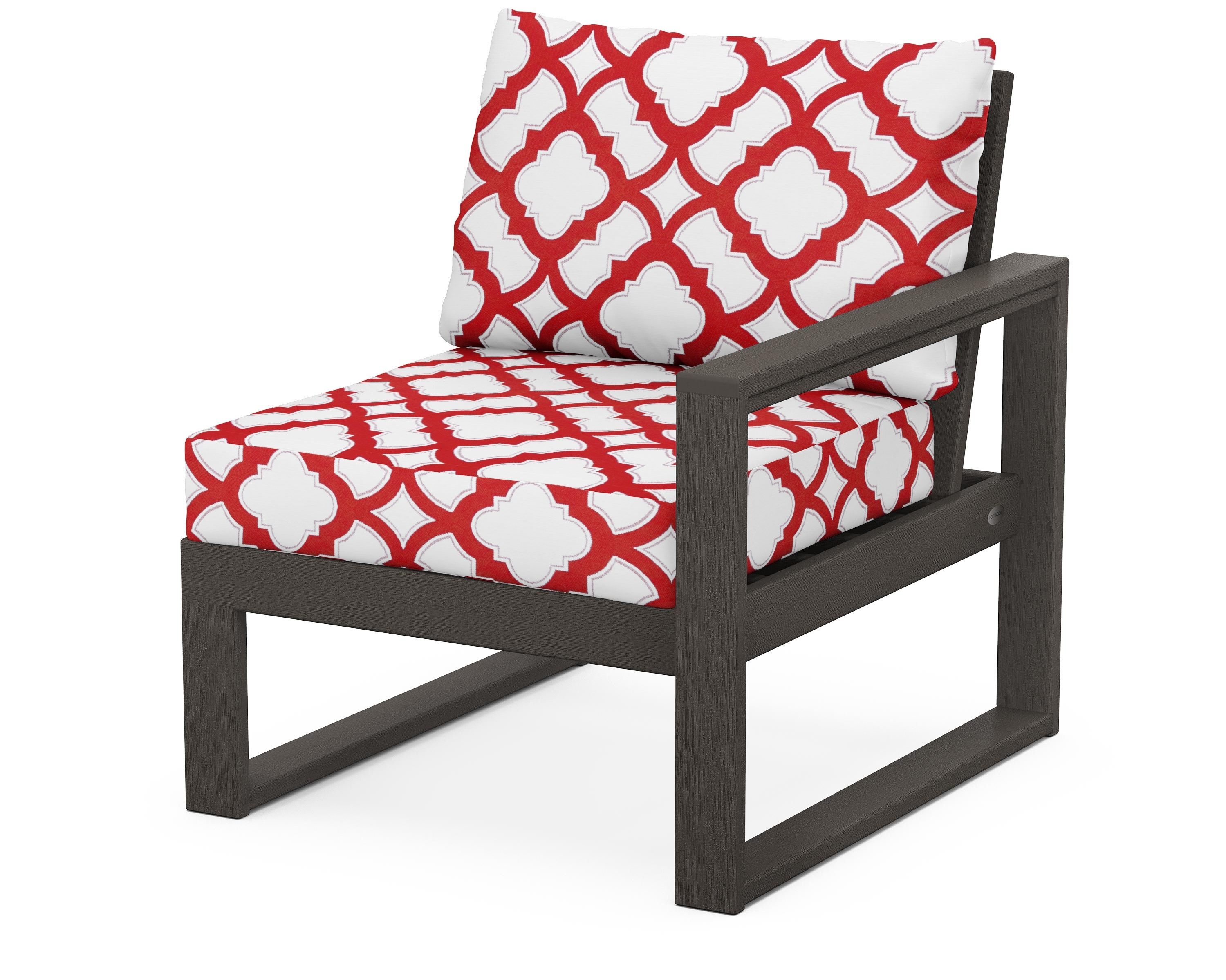 POLYWOOD® EDGE Modular Right Arm Chair in Vintage Coffee / Trellis Crimson