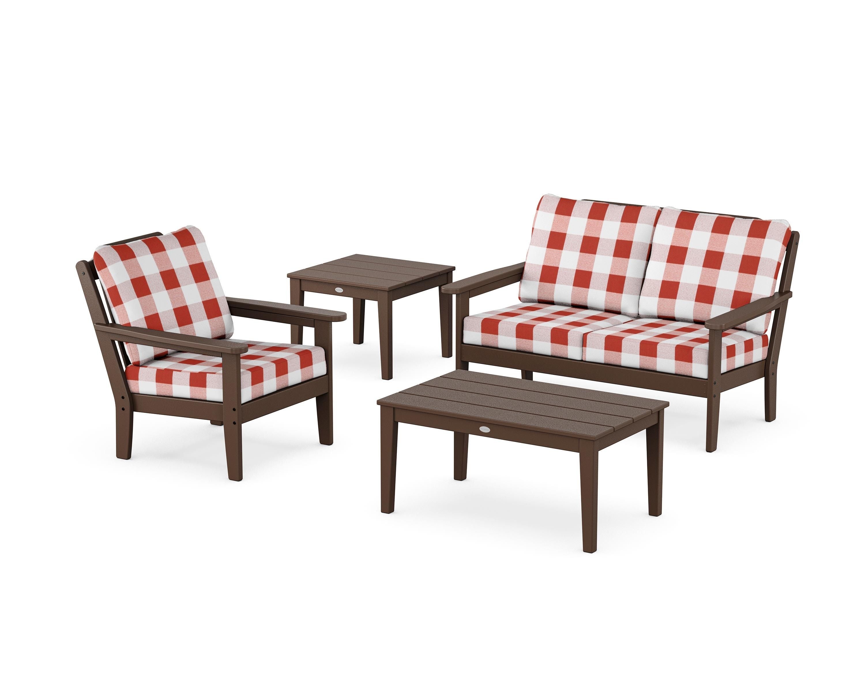 Country Living Wovendale 4-Piece Deep Seating Set in Mahogany / Buffalo Plaid Crimson