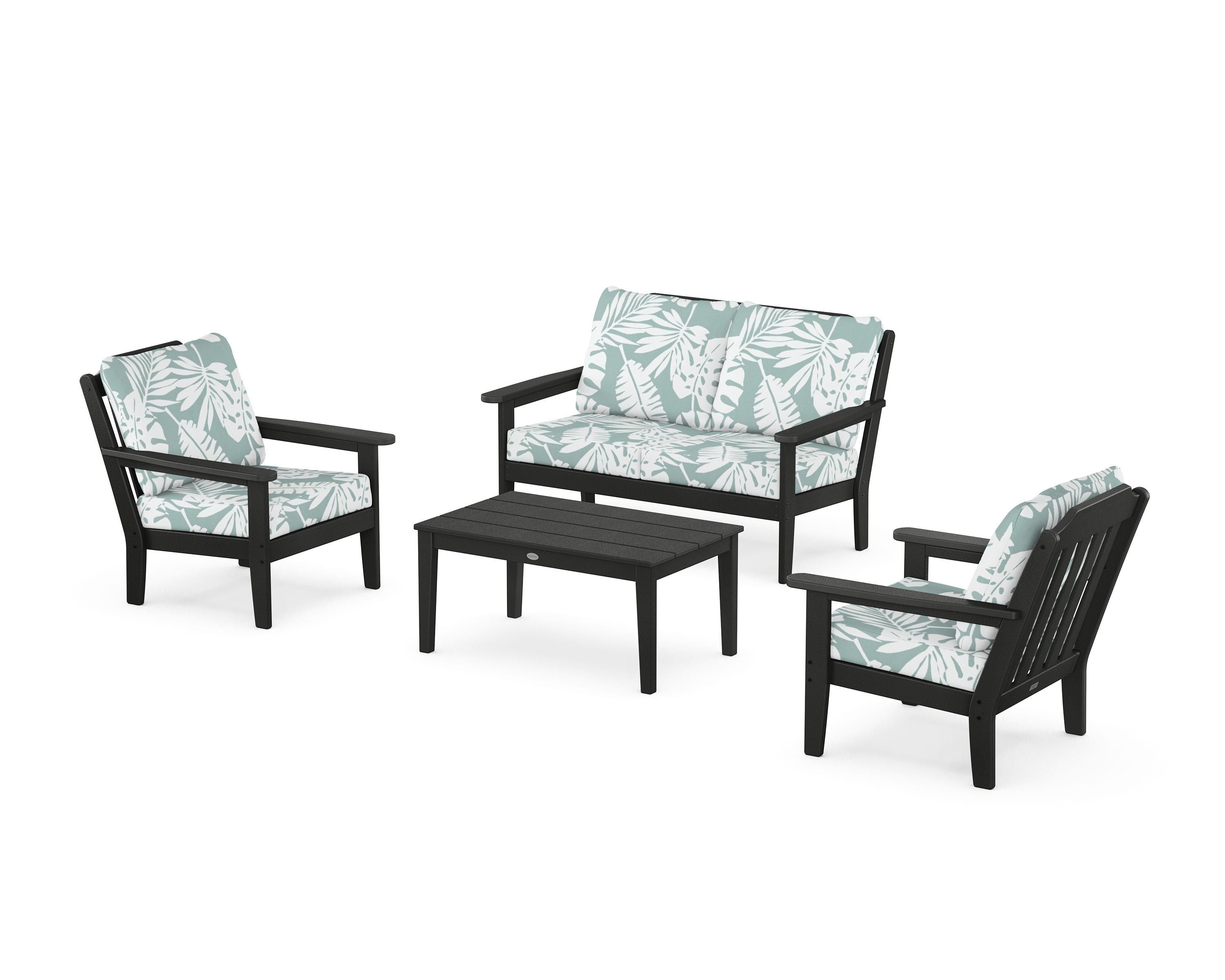 Country Living Cottage 4-Piece Deep Seating Set with Loveseat in Black / Leaf Glacier Spa