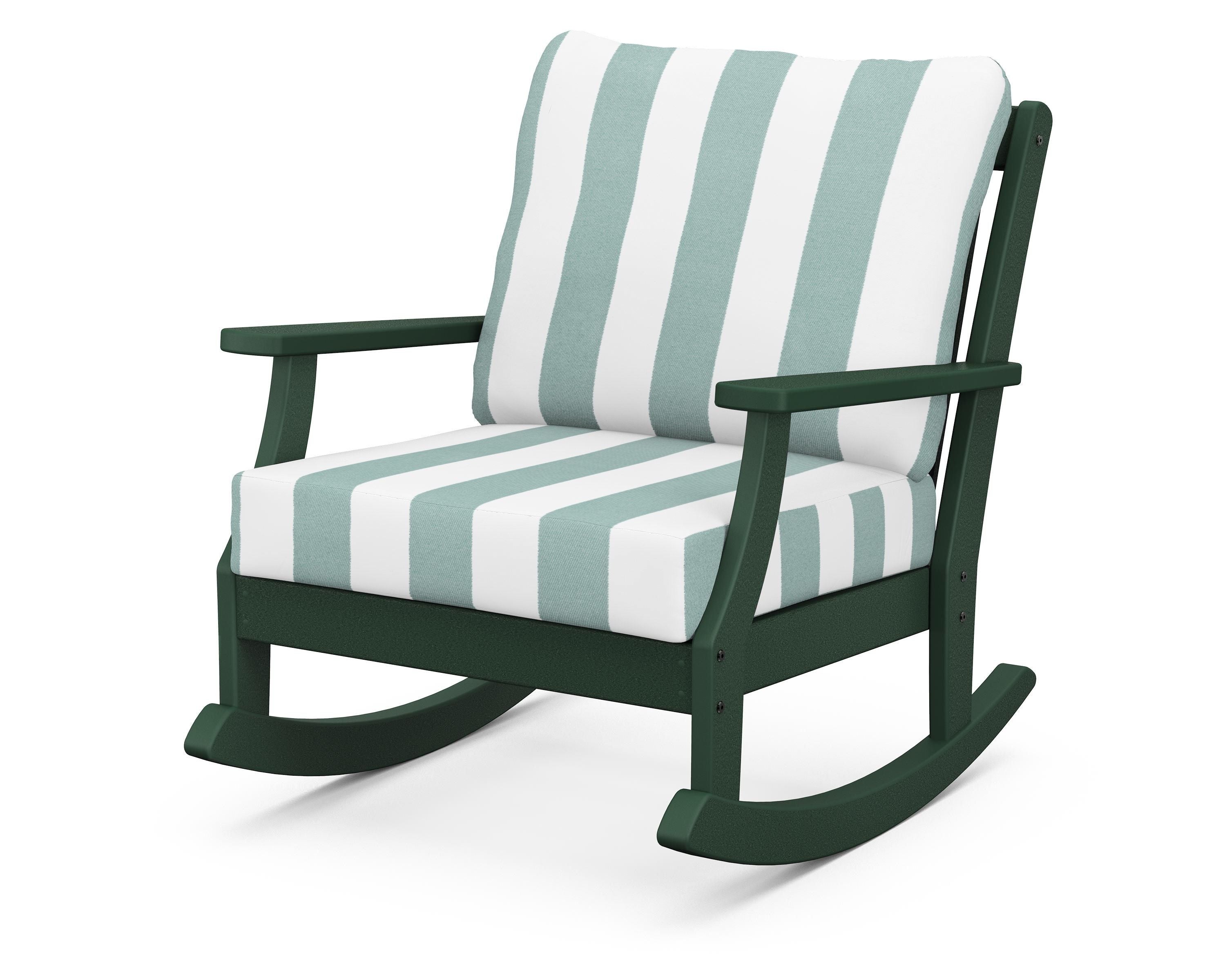 POLYWOOD® Braxton Deep Seating Rocking Chair in Green / Cabana Stripe Glacier Spa