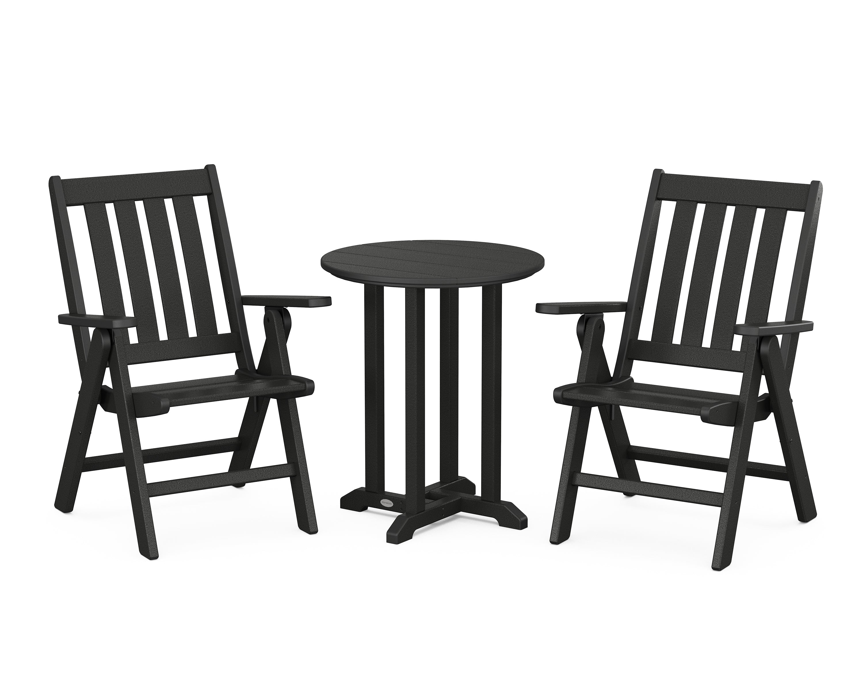 POLYWOOD® Vineyard Folding Chair 3-Piece Round Bistro Dining Set in Black